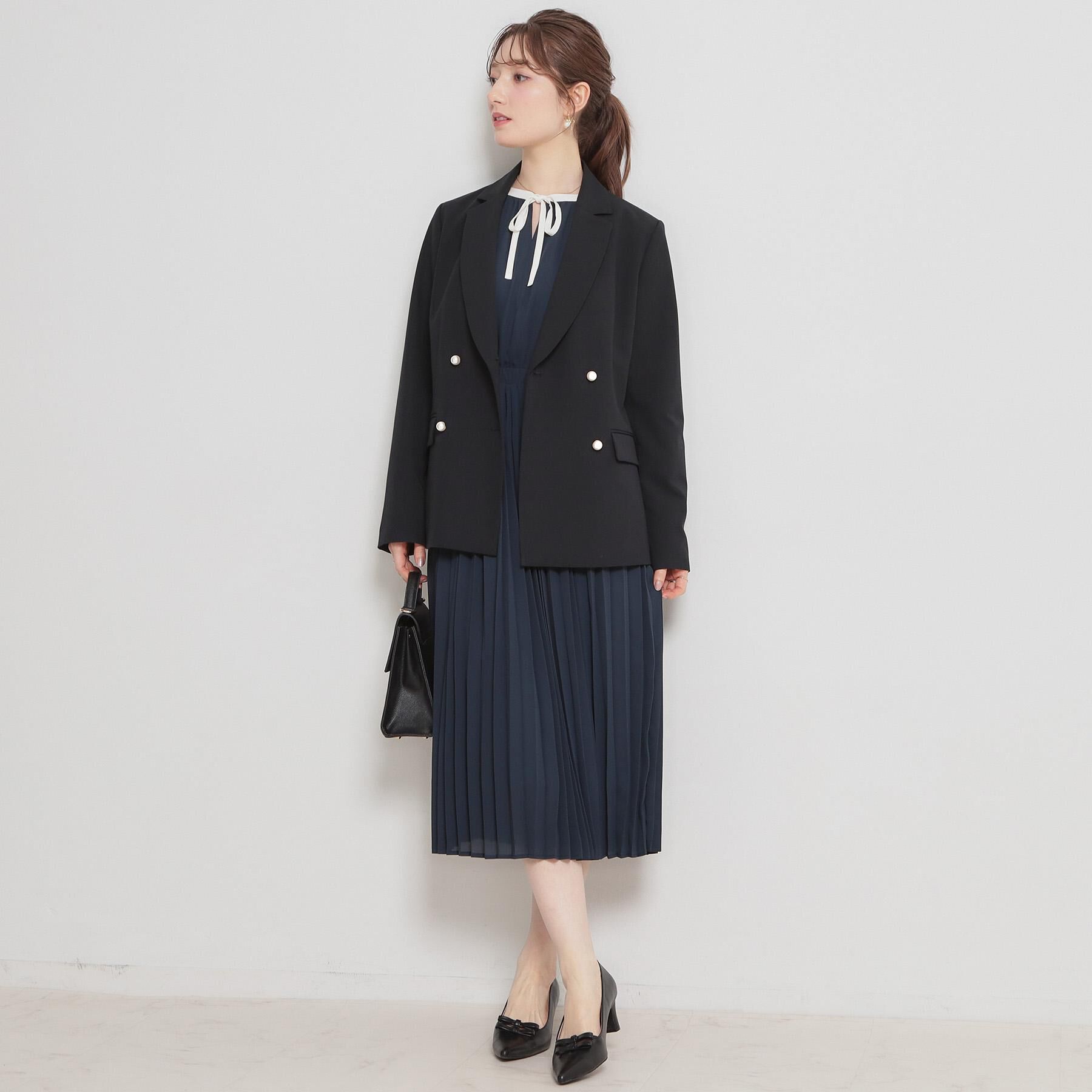 Couture broach「【ハレの日・通勤】配色シフォンプリーツ ワンピース」|ワンピース|