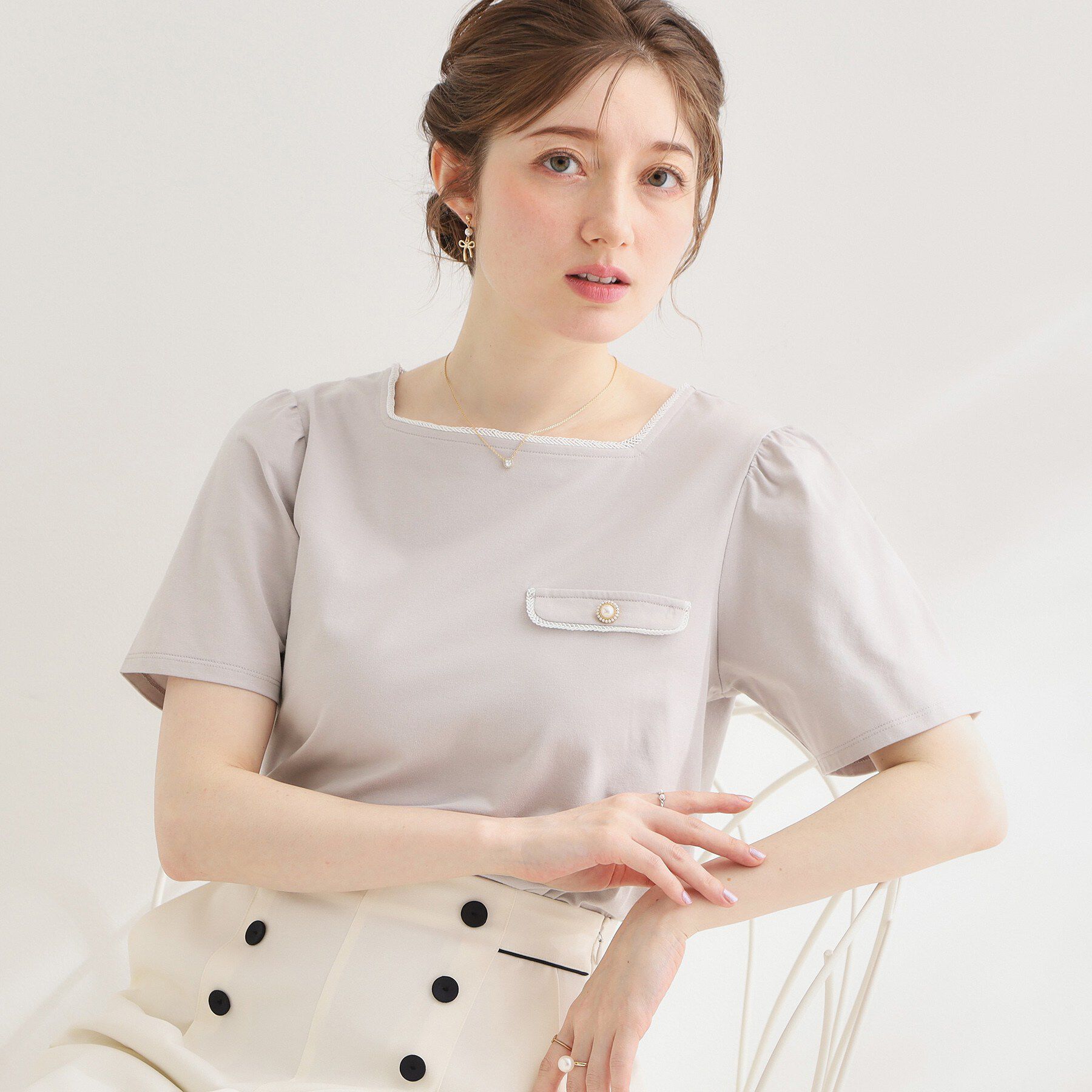 Couture broach「【接触冷感・UVカット・洗える】マリンコードTシャツ」|Tシャツ・カットソー|グレー(012)