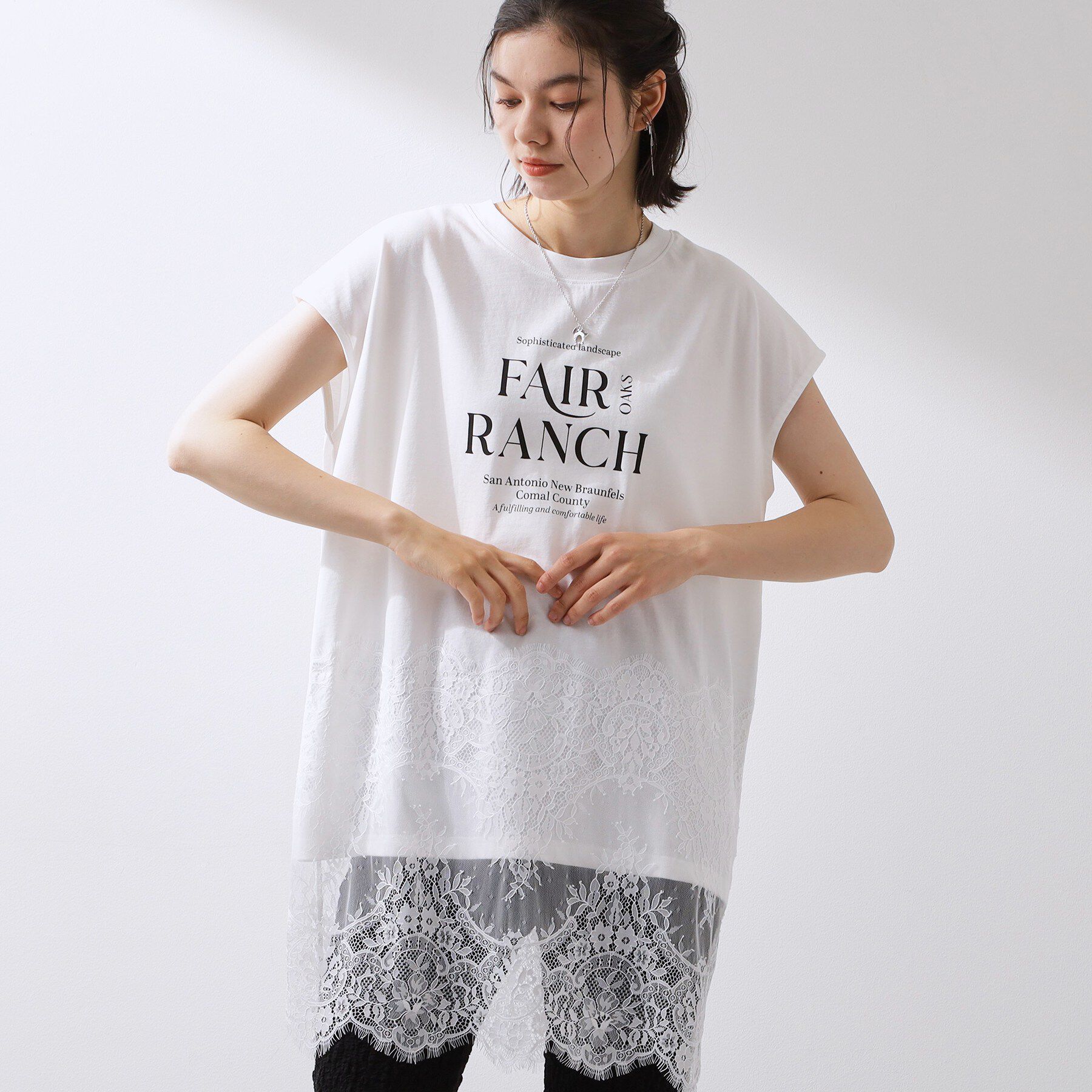 THE SHOP TK「レース切替 ロングTシャツ」|Tシャツ・カットソー|オフホワイト(003