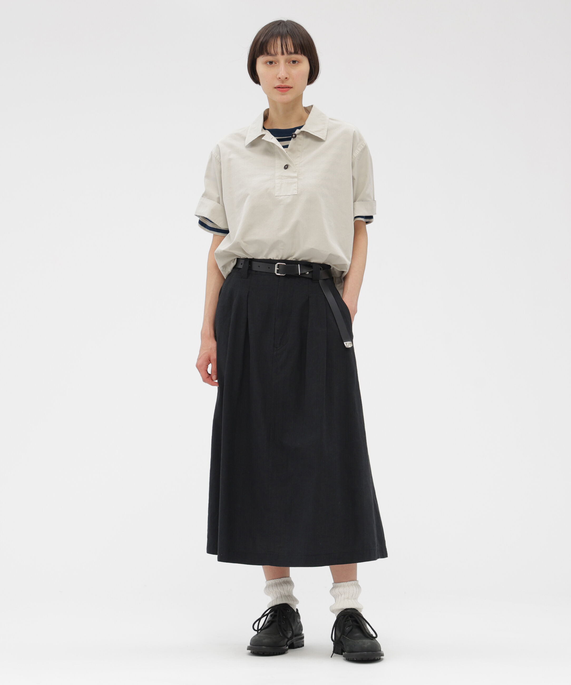 MHL.「COTTON LINEN STRIPE JERSEY TOP」|Tシャツ・カットソー|
