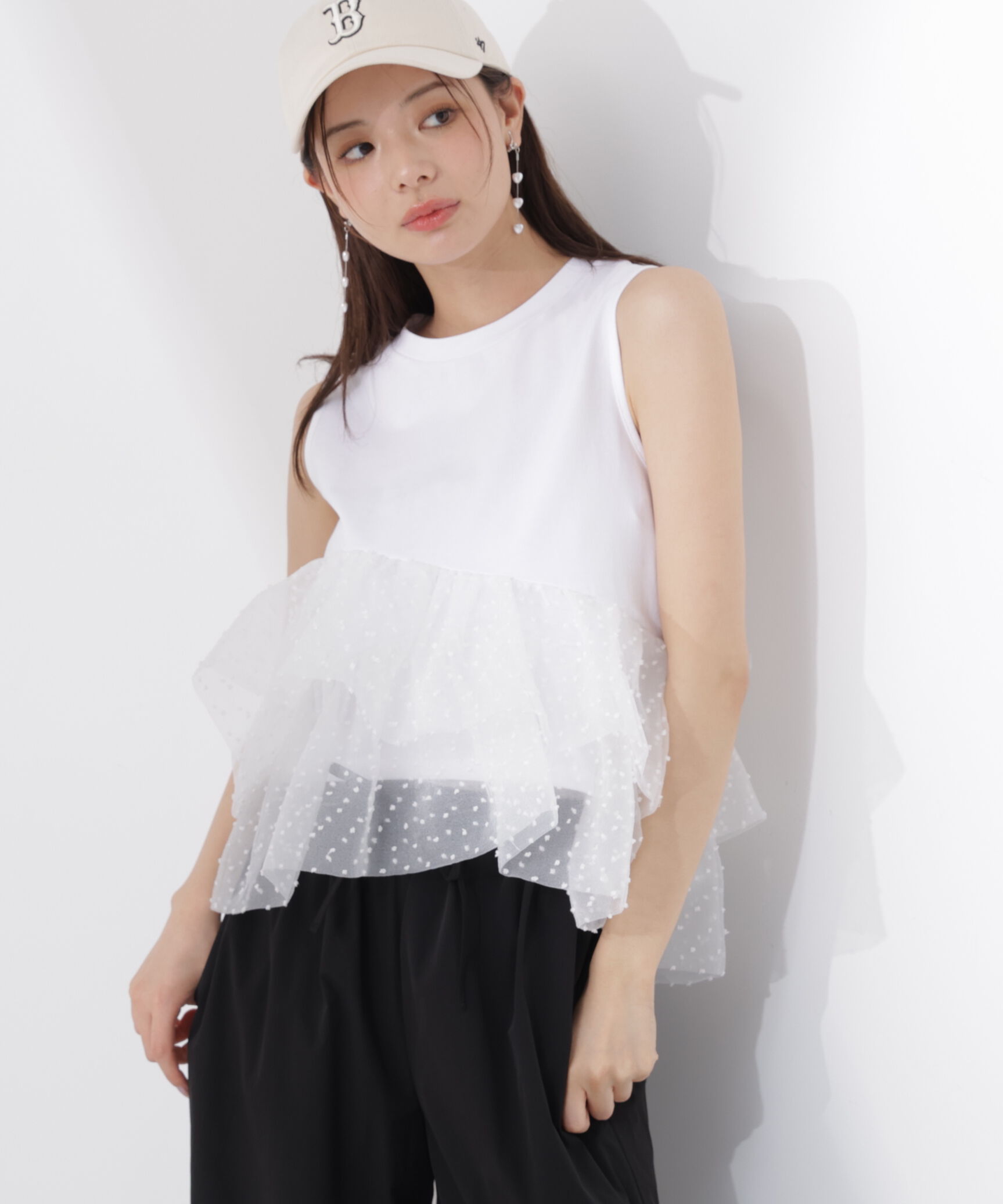 PROPORTION BODY DRESSING「＜EDIT COLOGNE＞ドットチュールカットソー」|Tシャツ・カットソー|ホワイト