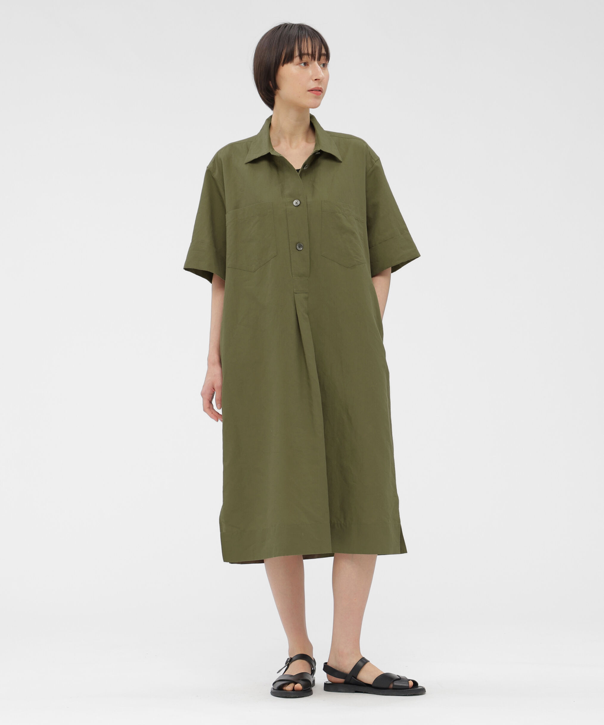  「COTTON LINEN PLAIN WEAVE DRESS」|ワンピース|OLIVE1