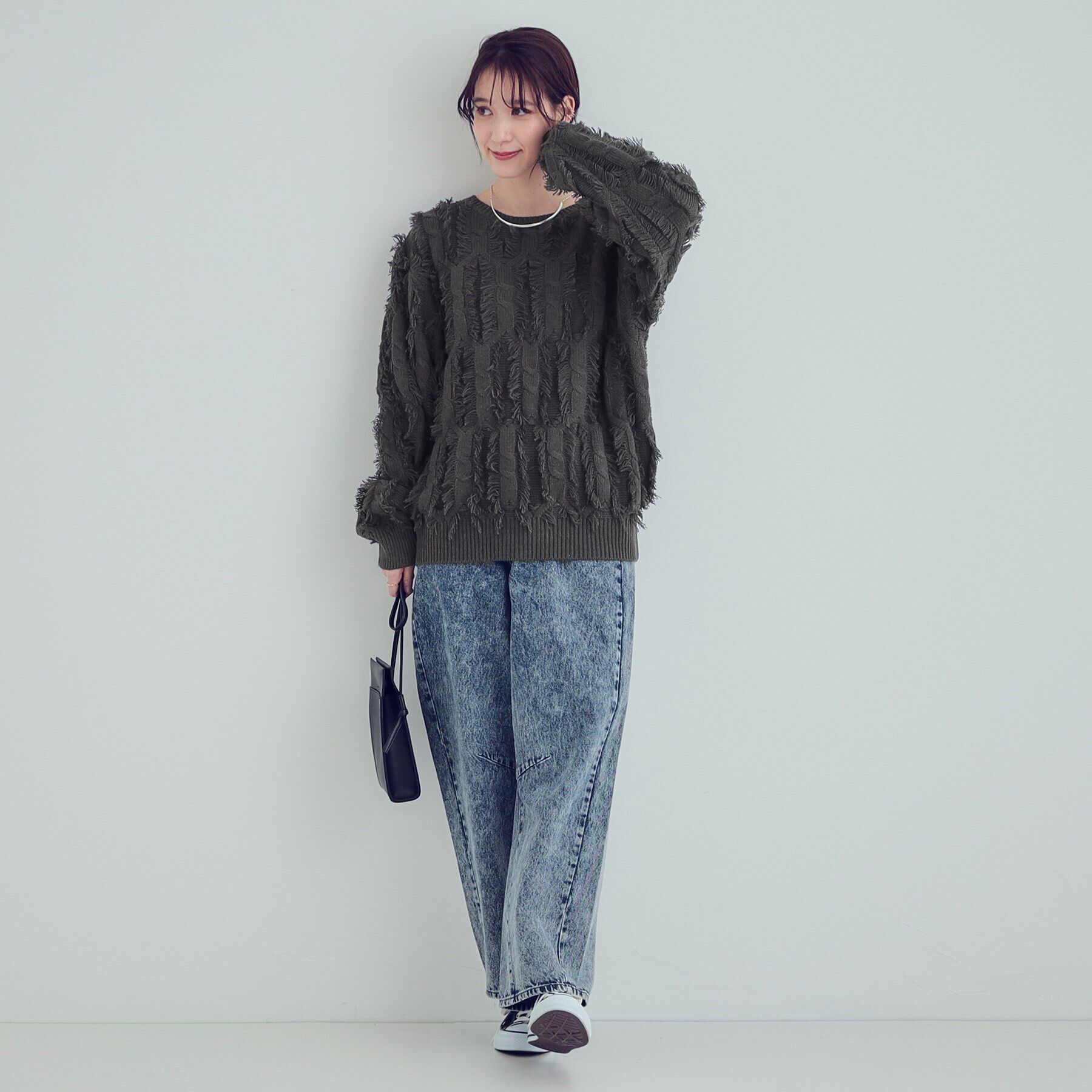 SHOO･LA･RUE「【S-LL】一枚で主役級。フリンジが目を惹くゆるニット」|ニット・セーター|