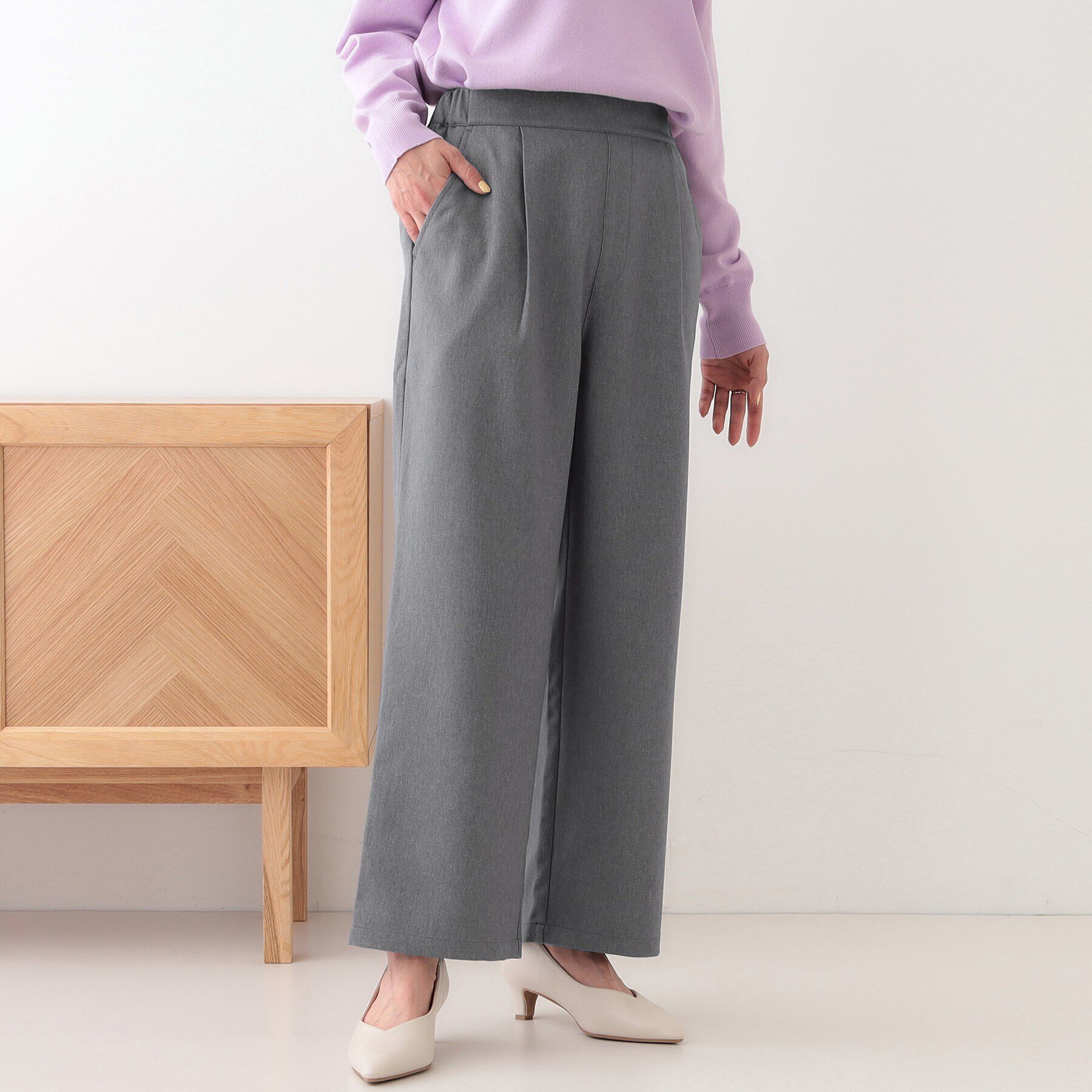 SHOO･LA･RUE「【洗える/S-LL】大人のきれいめスタイルに ワイドパンツ」|その他|チャコールグレー(0