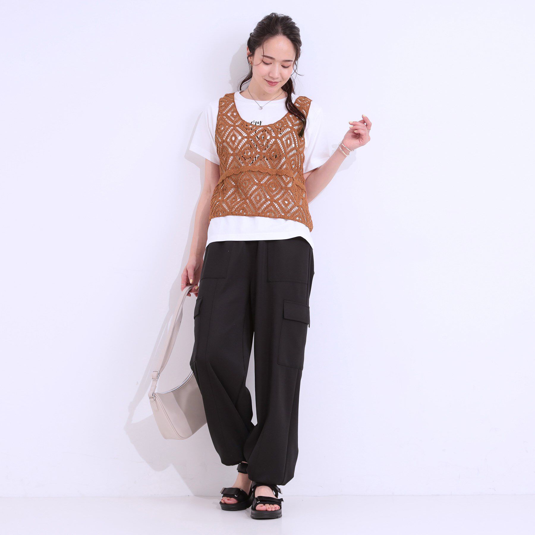 SHOO･LA･RUE「【S-LL/2点セット】大人カジュアルに レースビスチェ+プリントTシャツ」|その他|