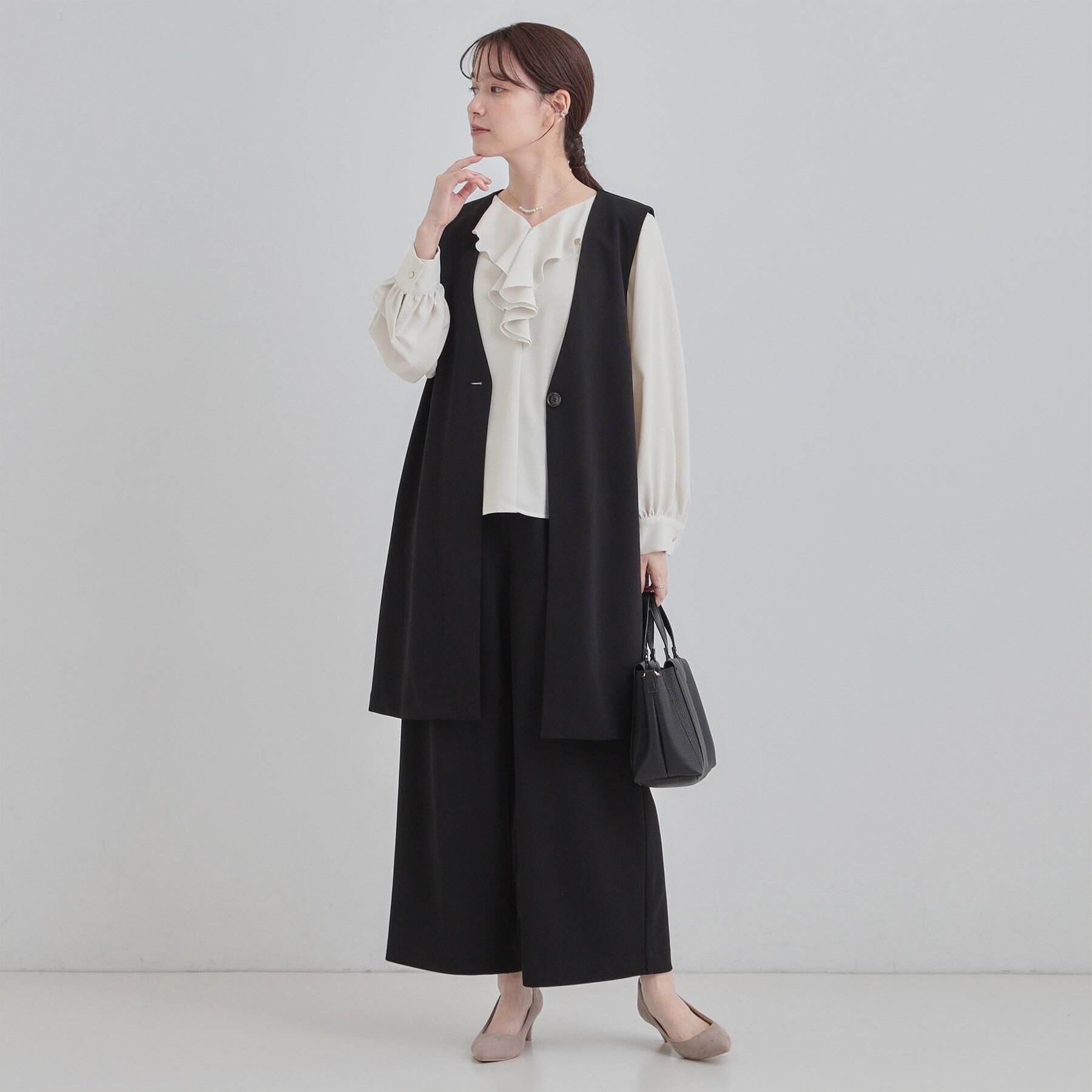 SHOO･LA･RUE「【洗濯機可/セットアップ可/S-3L】きちんと楽に。カットジョーゼット ロングジレ」|ベスト・ジレ|