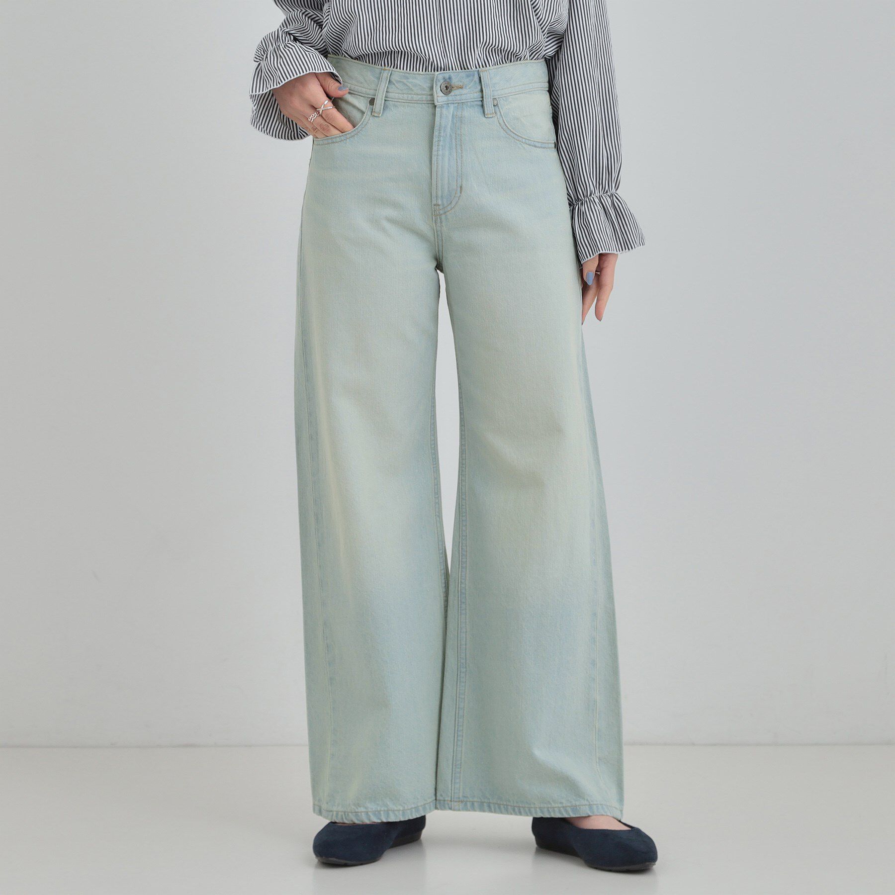 SHOO･LA･RUE「【SHOO・LA・RUE DENIM/S-LL】体型カバーにも バギーデニムワイドパンツ」|デニム|