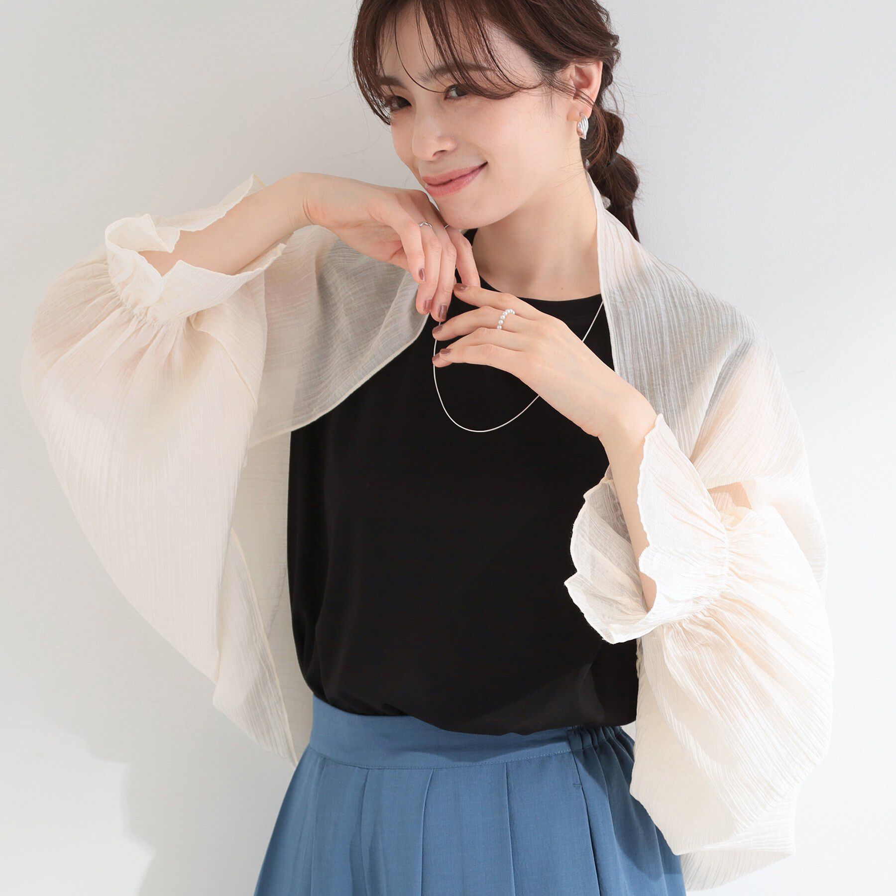SHOO･LA･RUE「【ひんやり/2WAY】ストールにもなる ふんわりシアー楊柳ボレロ」|カーディガン|アイボリー(004)
