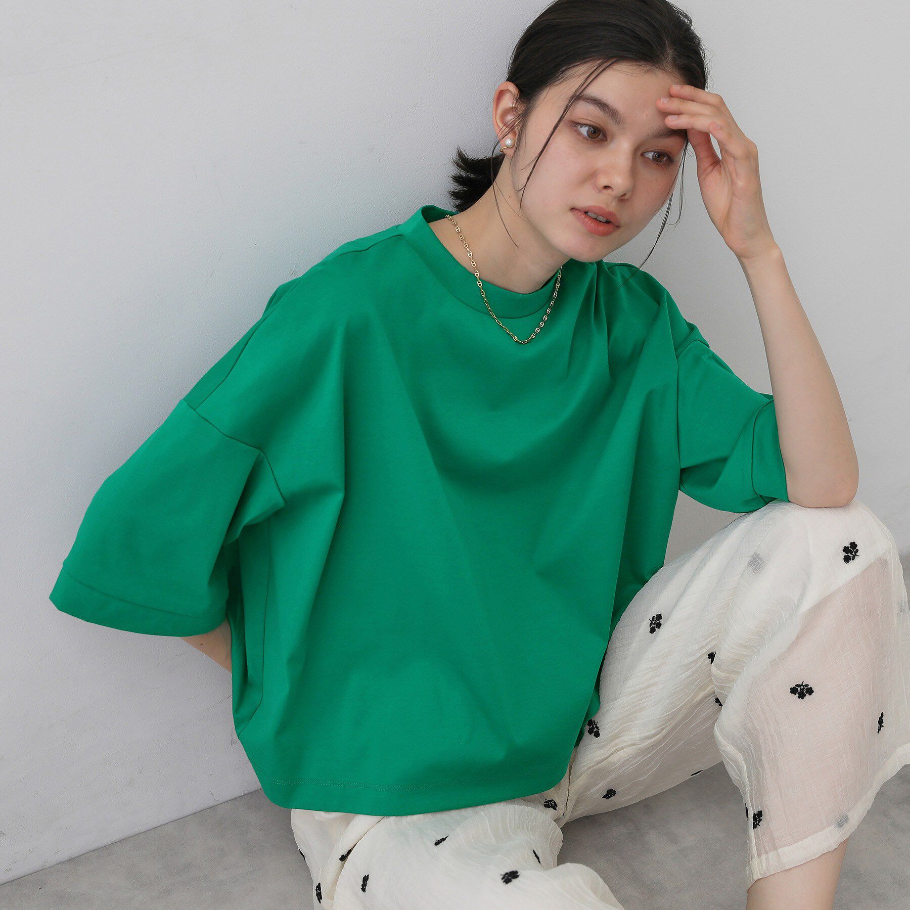 Dessin「【新色追加/体型カバー】美光沢カットソーボクシーシルエット」|Tシャツ・カットソー|グリーン(022)