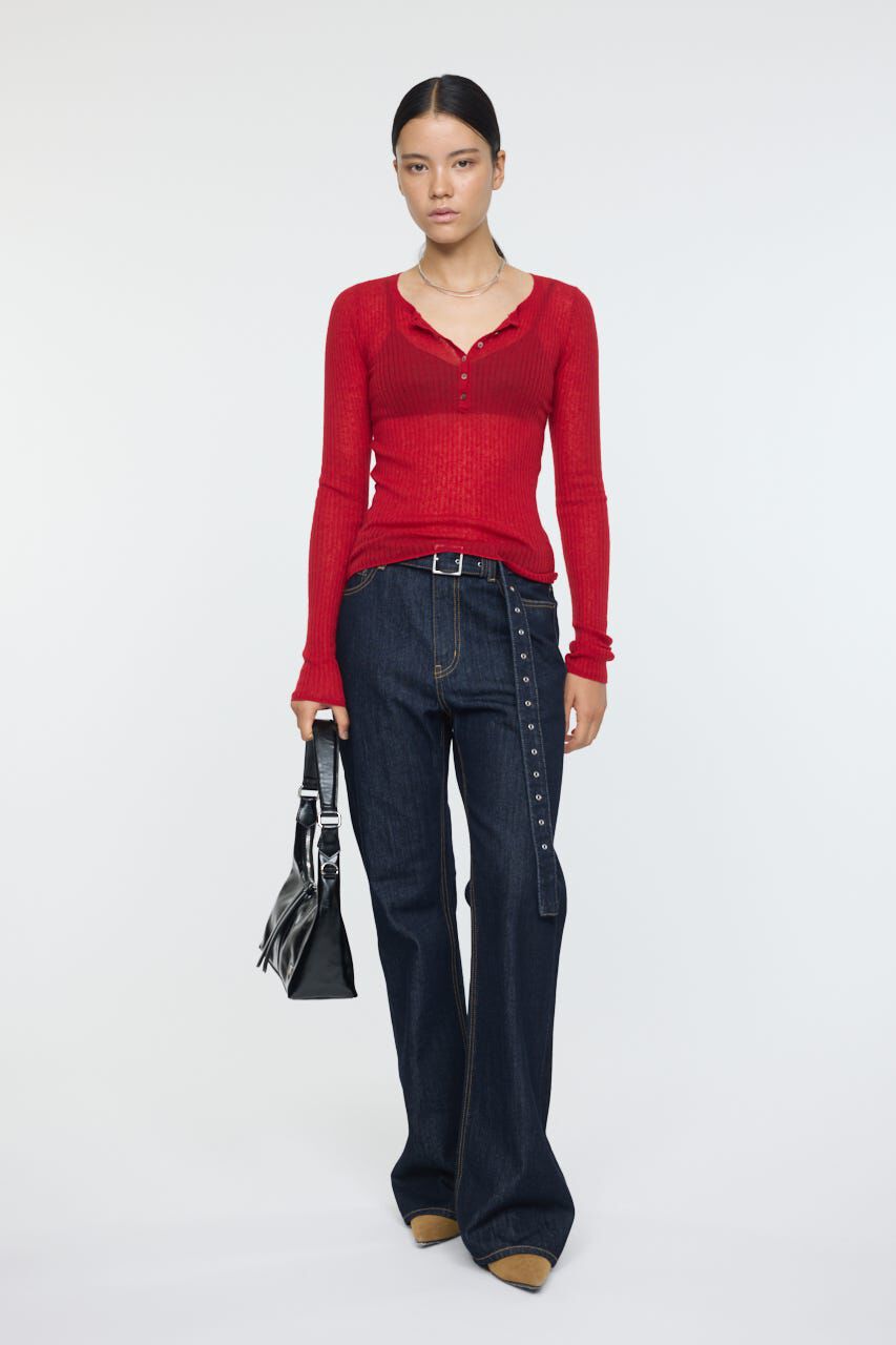 MOUSSY「SHEER HENRY NECK ニットトップス」|ニット・セーター|