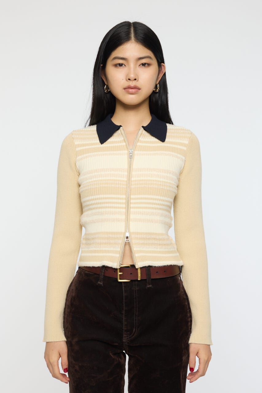 MOUSSY「STRIPE ZIP UP KNIT シャツ」|シャツ・ブラウス|