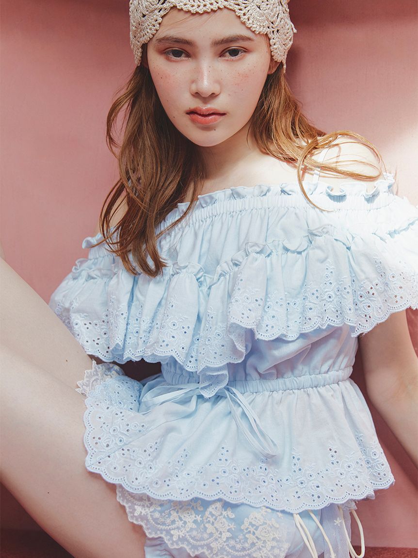 LILY BROWN「コットンレースオフショルトップス」|Tシャツ・カットソー|