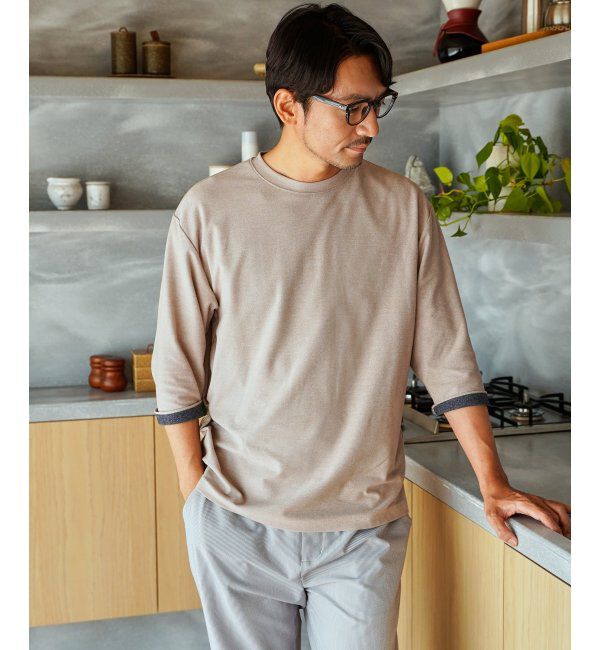 ikka「ドライ梨地七分袖Tシャツ」|Tシャツ・カットソー|ベージュ