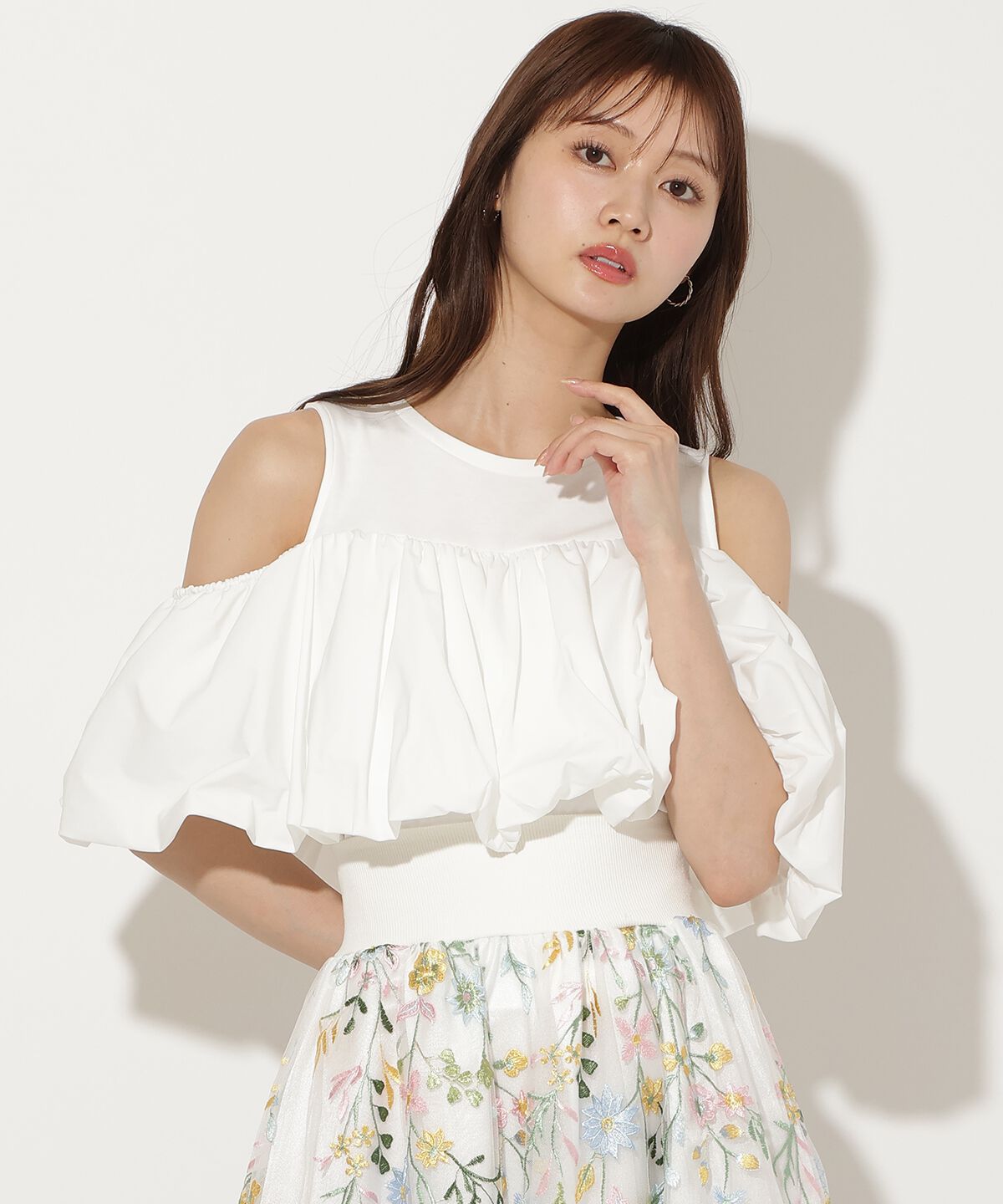 アンドクチュール「バルーンオフショルコンビプルオーバー」|Tシャツ・カットソー|オフ