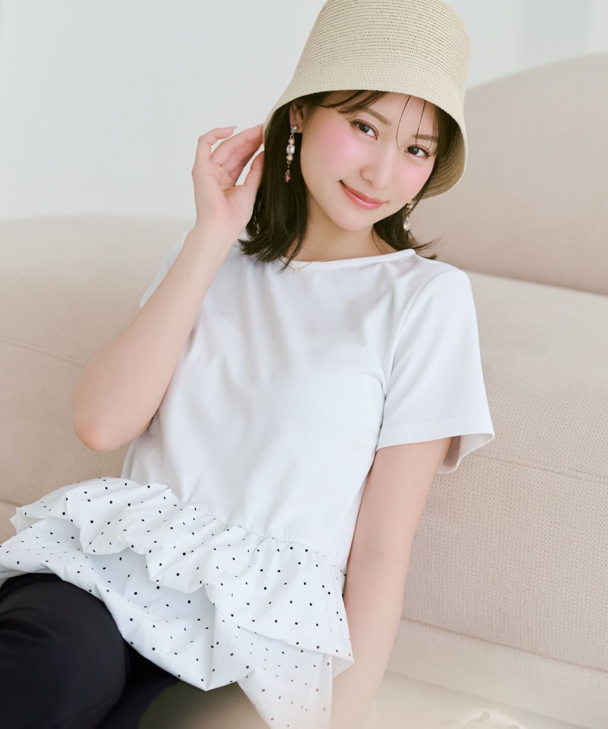 WILLSELECTION「ドットバルーンヘムペプラムトップス」|Tシャツ・カットソー|オフ