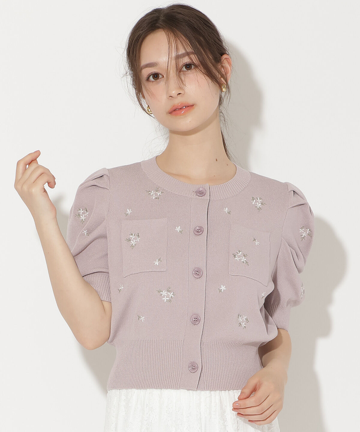 WILLSELECTION「小花刺繍タックスリーブカーディガン」|カーディガン|ピンク