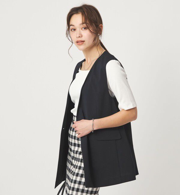 UNITED ARROWS green label relaxing「［size SHORTあり］サラフール ノーラペル ジレ ストレッチ UVカット」|ノーカラージャケット|