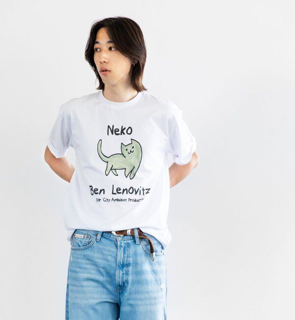 SHIPS「【City Ambient Products別注】Ben Lenovitz: DOG CAT Tシャツ」|Tシャツ・カットソー|シルバーグレー