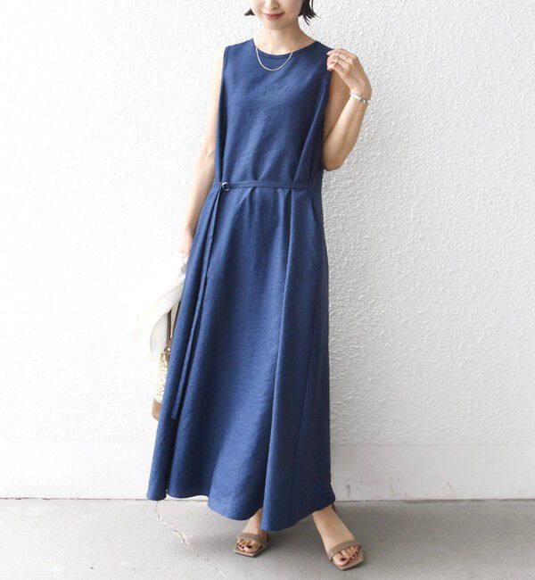 SHIPS for women「《一部予約》〈接触冷感/吸水速乾/防シワ〉ツイル ノースリーブ ベルト付き ワンピース」|ワンピース|