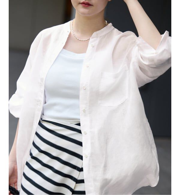 IENA「《一部カラーWEB限定》ラミーリヨセルバンドカラーシャツ」|シャツ・ブラウス|