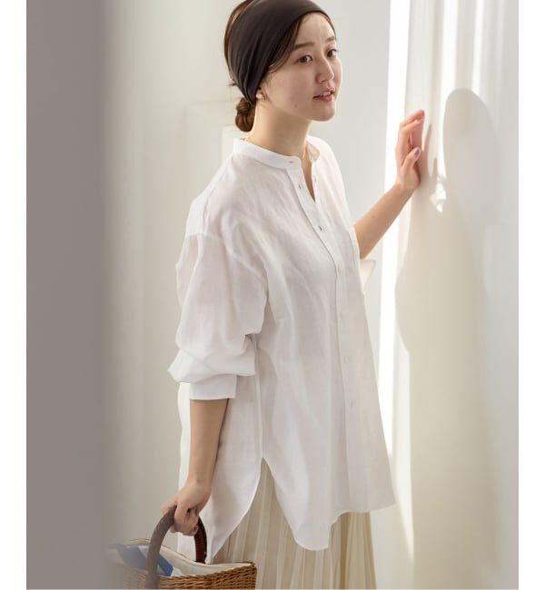 IENA「《一部カラーWEB限定》ラミーリヨセルバンドカラーシャツ」|シャツ・ブラウス|