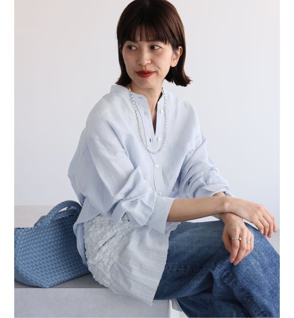 IENA「《一部カラーWEB限定》ラミーリヨセルバンドカラーシャツ」|シャツ・ブラウス|