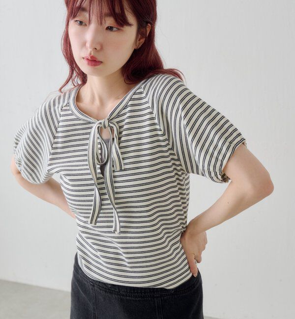  「ボウタイボーダーtee」|Tシャツ・カットソー|オフホワイト