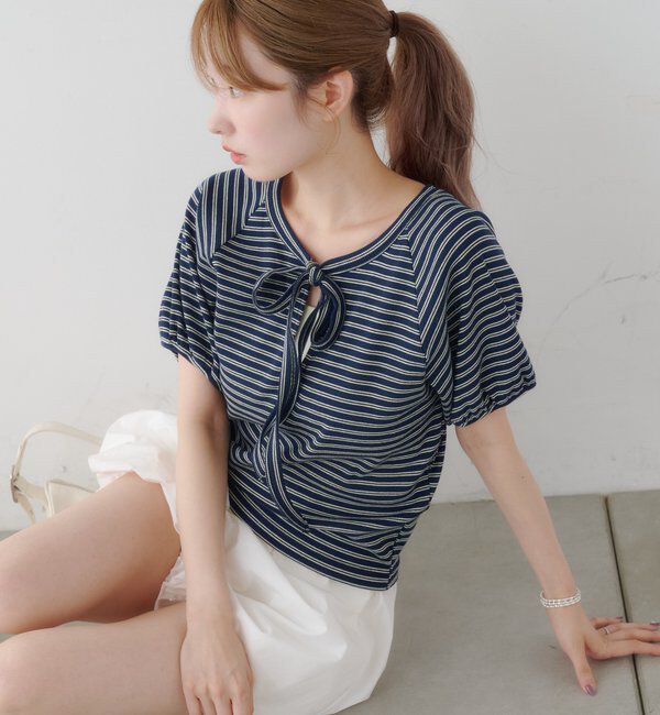  「ボウタイボーダーtee」|Tシャツ・カットソー|