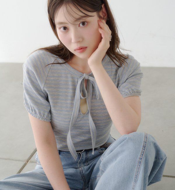  「ボウタイボーダーtee」|Tシャツ・カットソー|