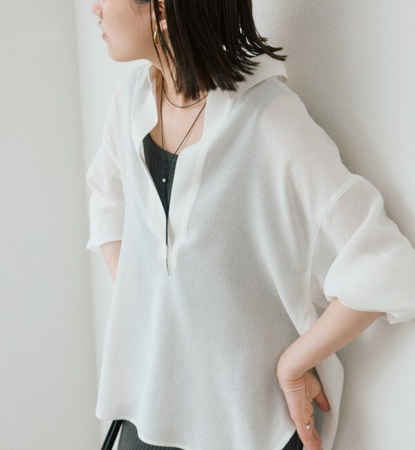  「【通気性/手洗い可】メッシュスキッパーシャツ」|シャツ・ブラウス|オフホワイト