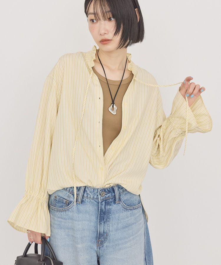 AMERICAN HOLIC「スタンドフリルストライプスキッパーブラウス」|シャツ・ブラウス|Yellow