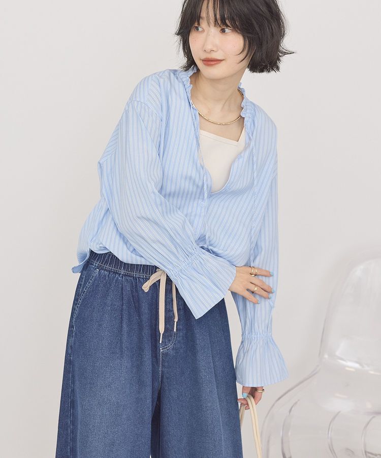 AMERICAN HOLIC「スタンドフリルストライプスキッパーブラウス」|シャツ・ブラウス|