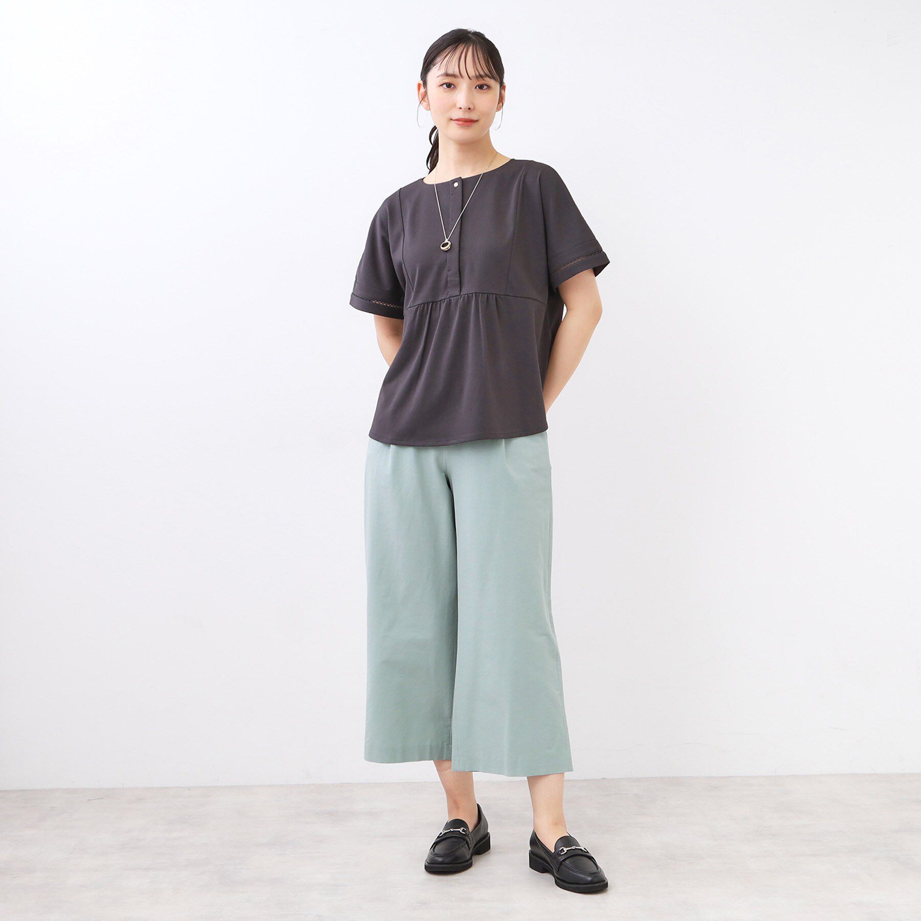 Reflect「【お腹・腰周りすっきり見え◎】ストレッチワイドクロップドパンツ」|その他|