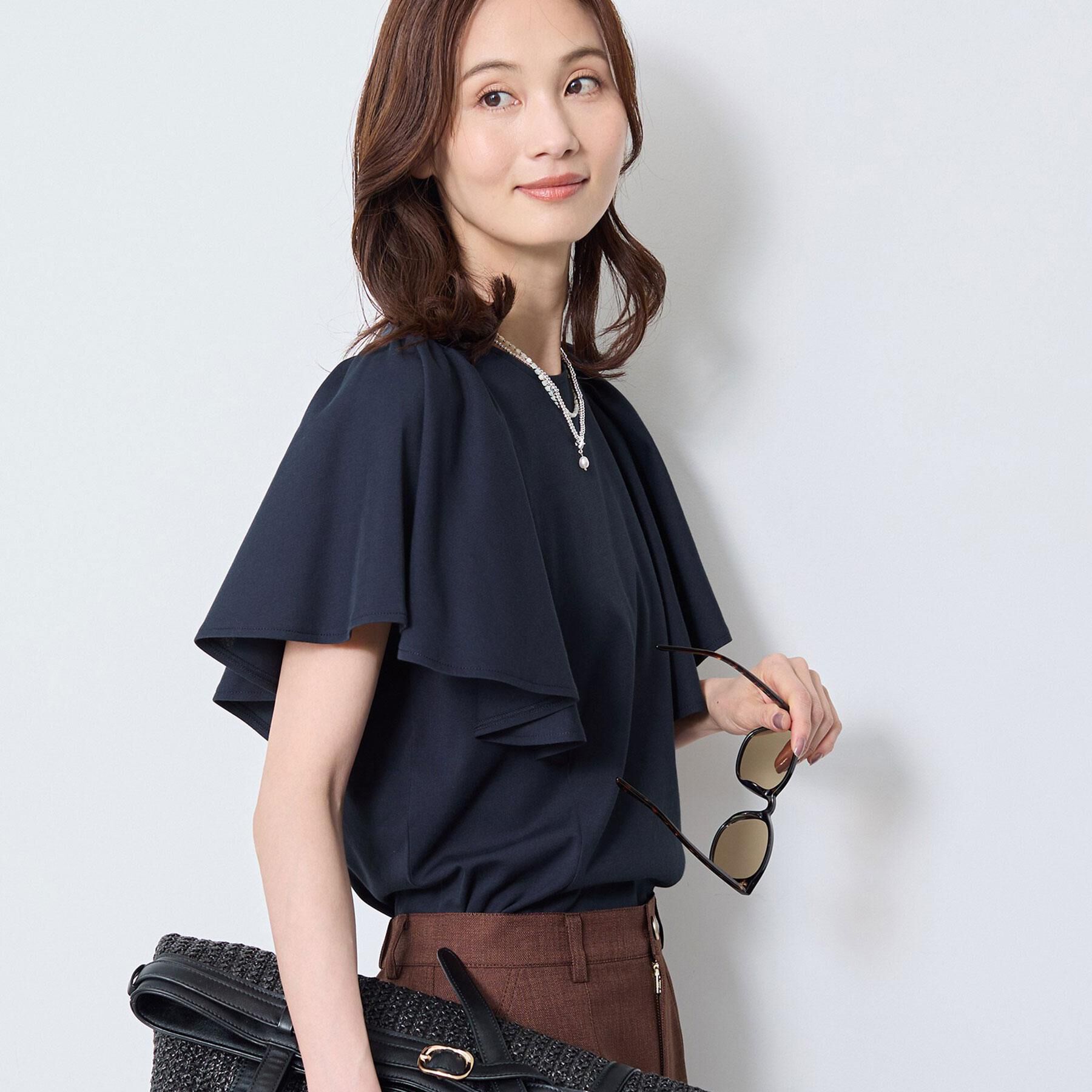 Reflect「【UVカット／接触冷感／吸水速乾】フレアスリーブトップス」|Tシャツ・カットソー|ネイビー(094)