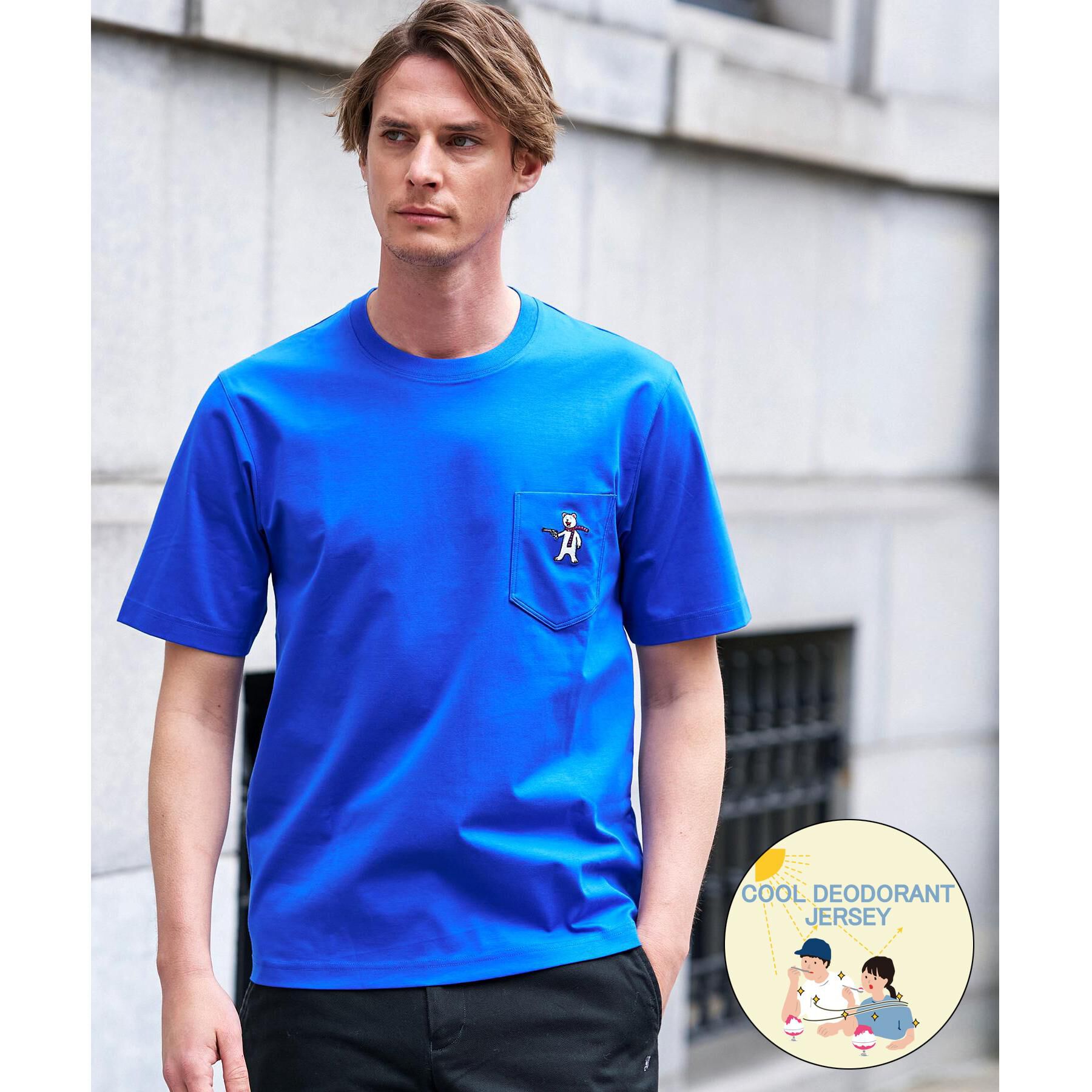 DRESSTERIOR「【接触冷感／UVカット／抗菌防臭／しわ防止】クールデオドラント ピストルベアーTシャツ」|Tシャツ・カットソー|ブルー(093)