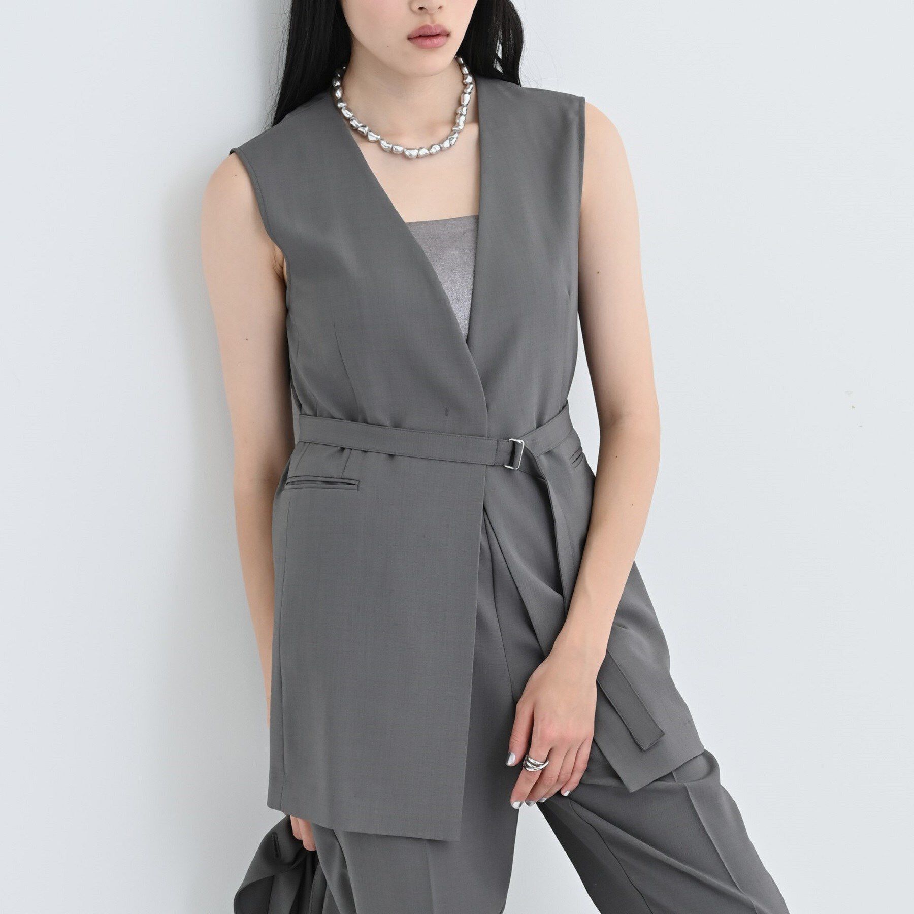 GALLEST「【セットアップ可】ナローベルテッドジレ【カセット服/オケージョン/通勤】」|ベスト・ジレ|チャコールグレー(0