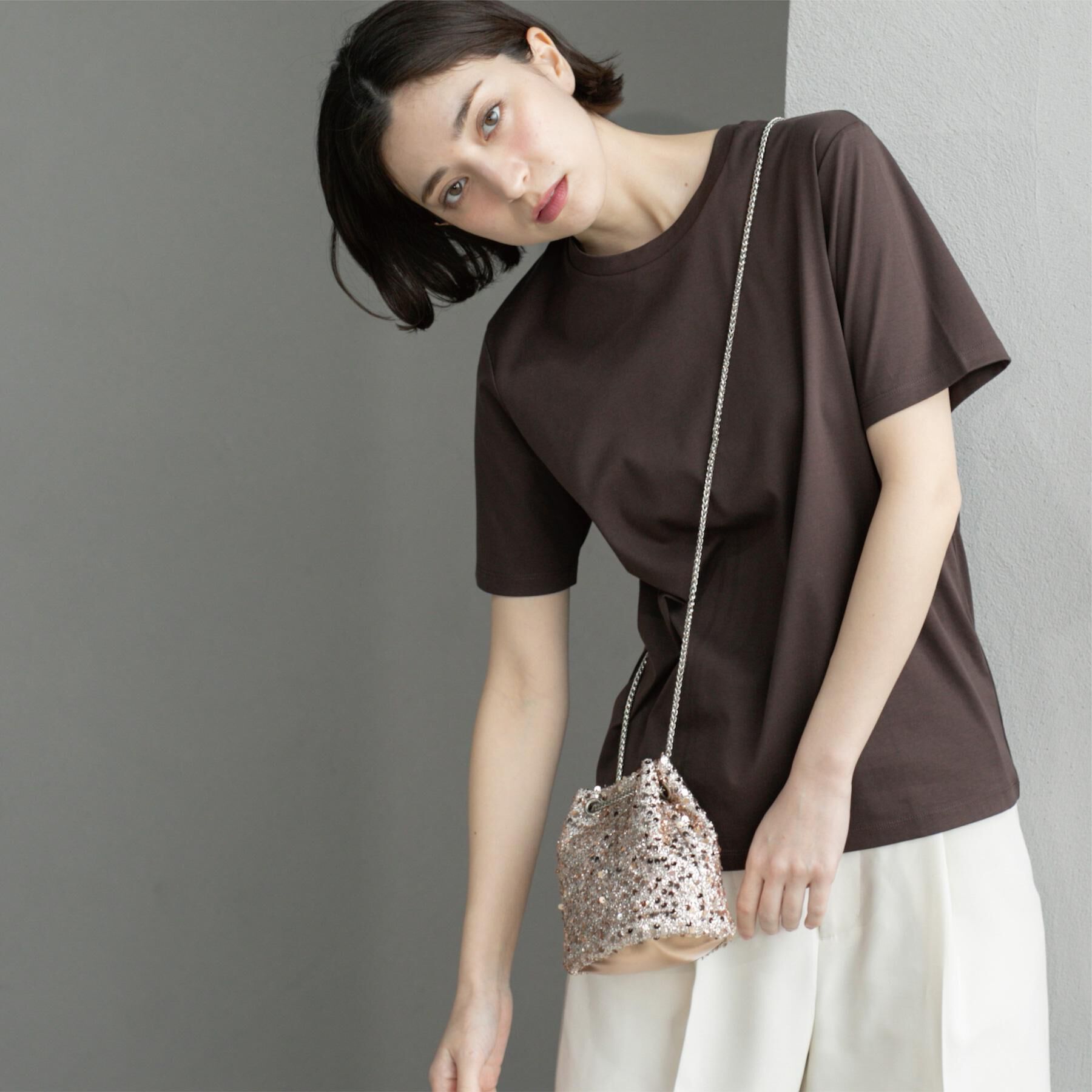 OPAQUE.CLIP「《5色展開／SS-LLサイズ》ベーシックTシャツ【UV／接触冷感／洗濯機洗い可】」|Tシャツ・カットソー|ブラウン(044)