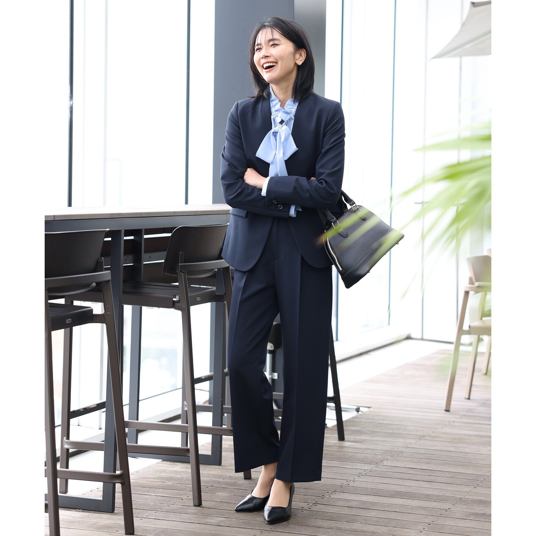 THE SHOP TK「【汚れ防止／シワになりにくい／セレモニー／通勤】ダブルクロスノーカラージャケット／洗える／サスティナ」|ノーカラージャケット|