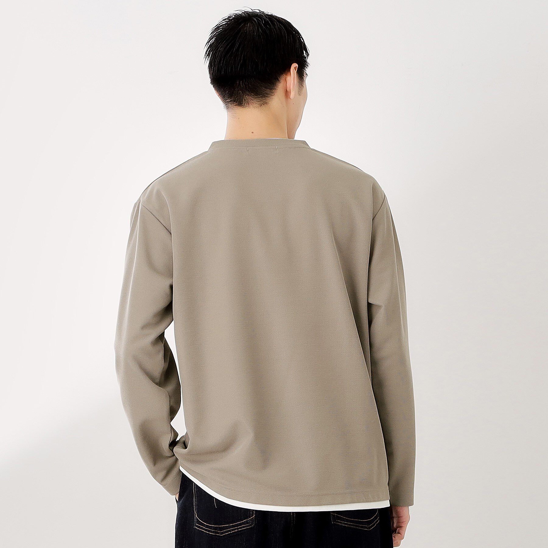 THE SHOP TK「【一枚でコーディネートが完成！】レイヤード風クルーネック長袖Tシャツ　洗濯機OK」|Tシャツ・カットソー|