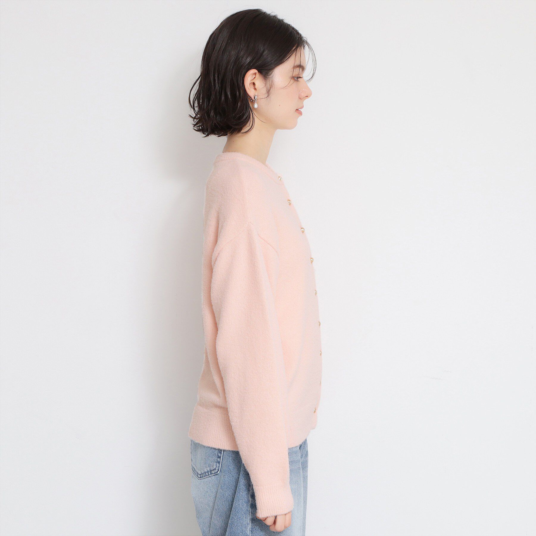 THE SHOP TK「ふわふわミニシャギー クルーネックカーディガン」|カーディガン|