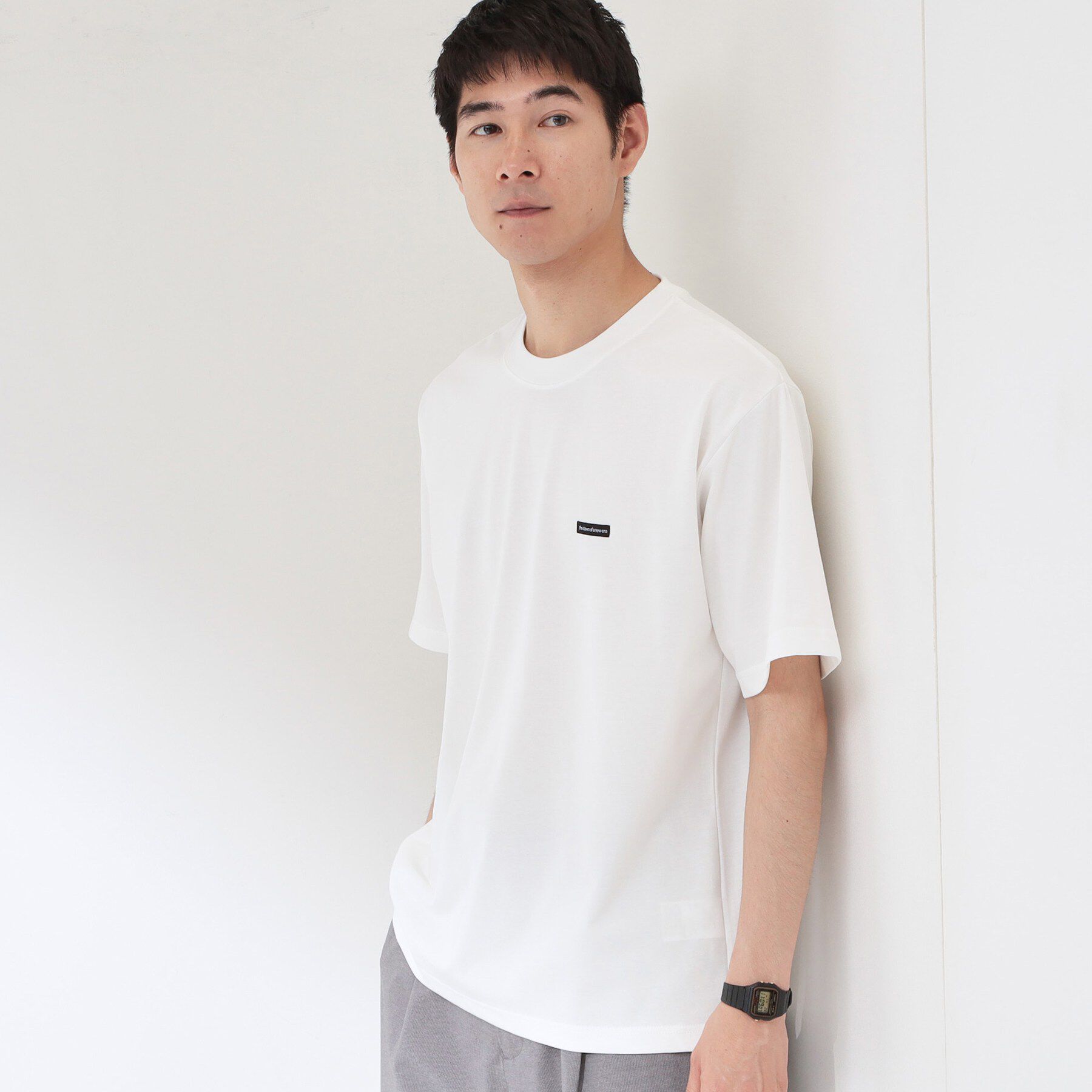 THE SHOP TK「ワンポイント刺繍 半袖Tシャツ 洗濯機OK」|Tシャツ・カットソー|オフホワイト(003