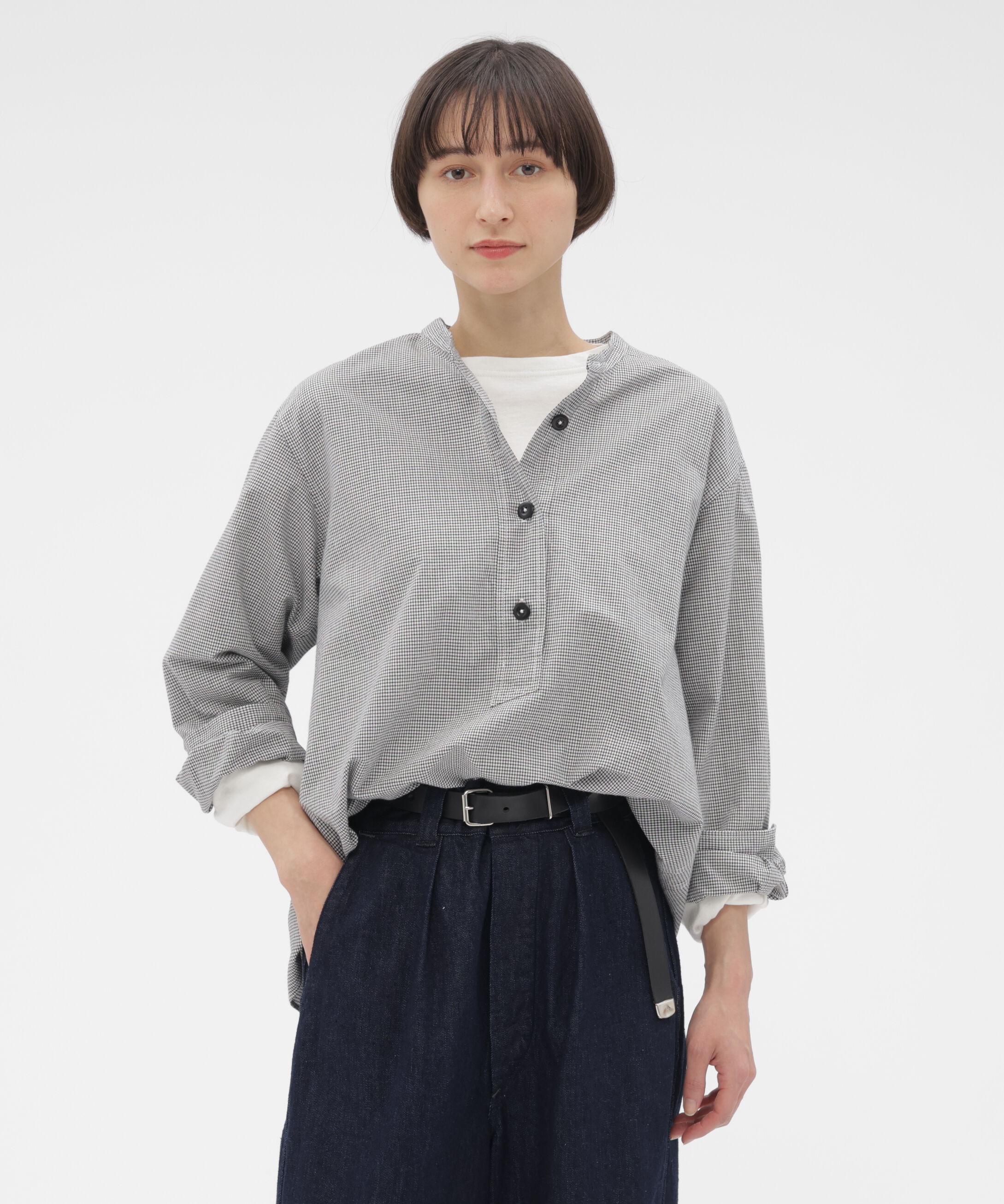 MHL.「TINY GINGHAM COTTON SHIRT」|シャツ・ブラウス|BLACK