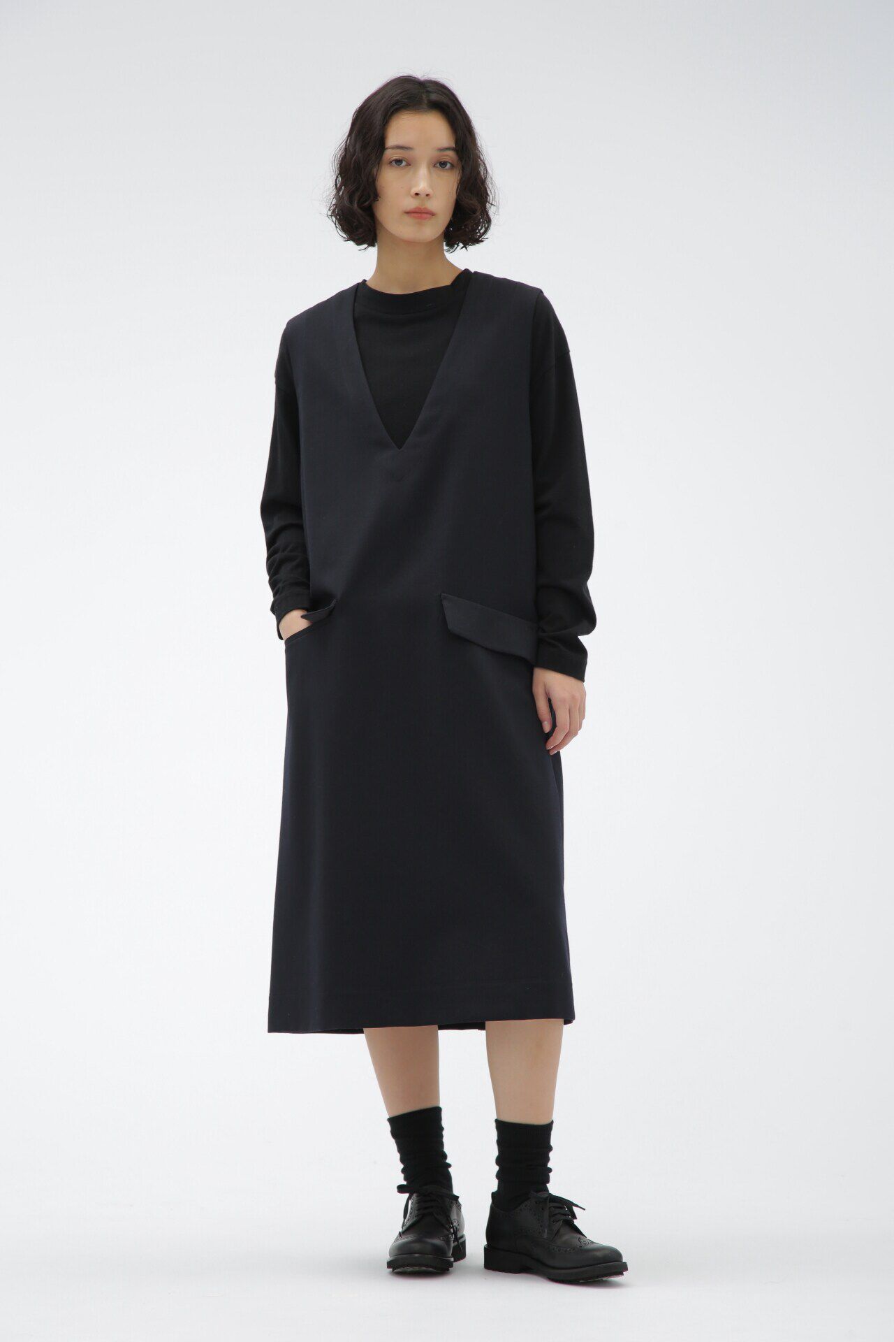  「DRY WOOL TWILL CHAMBRAY」|ワンピース|NAVY