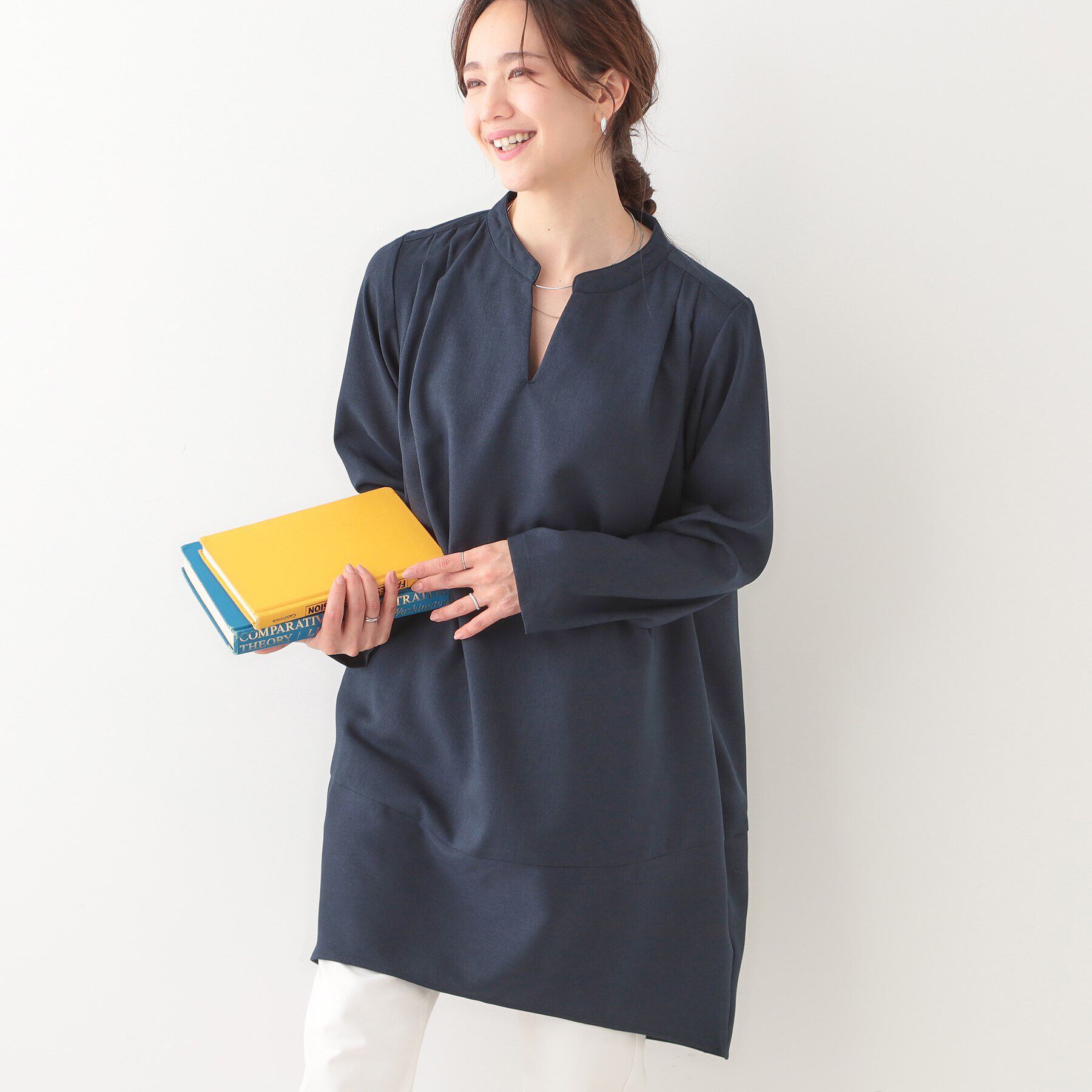 SHOO･LA･RUE「【体型カバー/洗える】なめらかなタッチが心地よい チュニックワンピース」|チュニック|ネイビー(094)