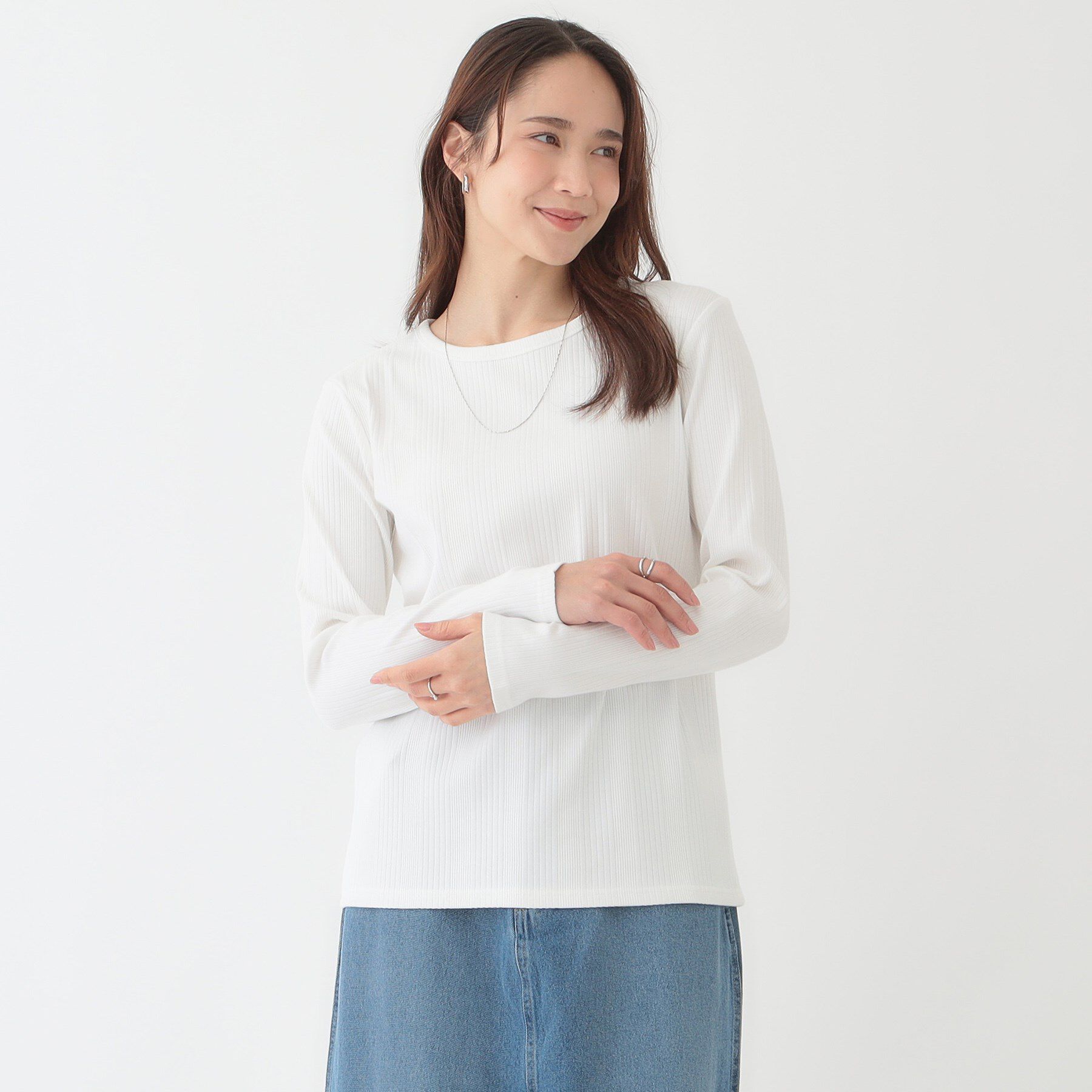 SHOO･LA･RUE「【洗える/S-LL】ベーシックだから着回ししやすい ランダムテレコ リブ長袖トップス」|Tシャツ・カットソー|