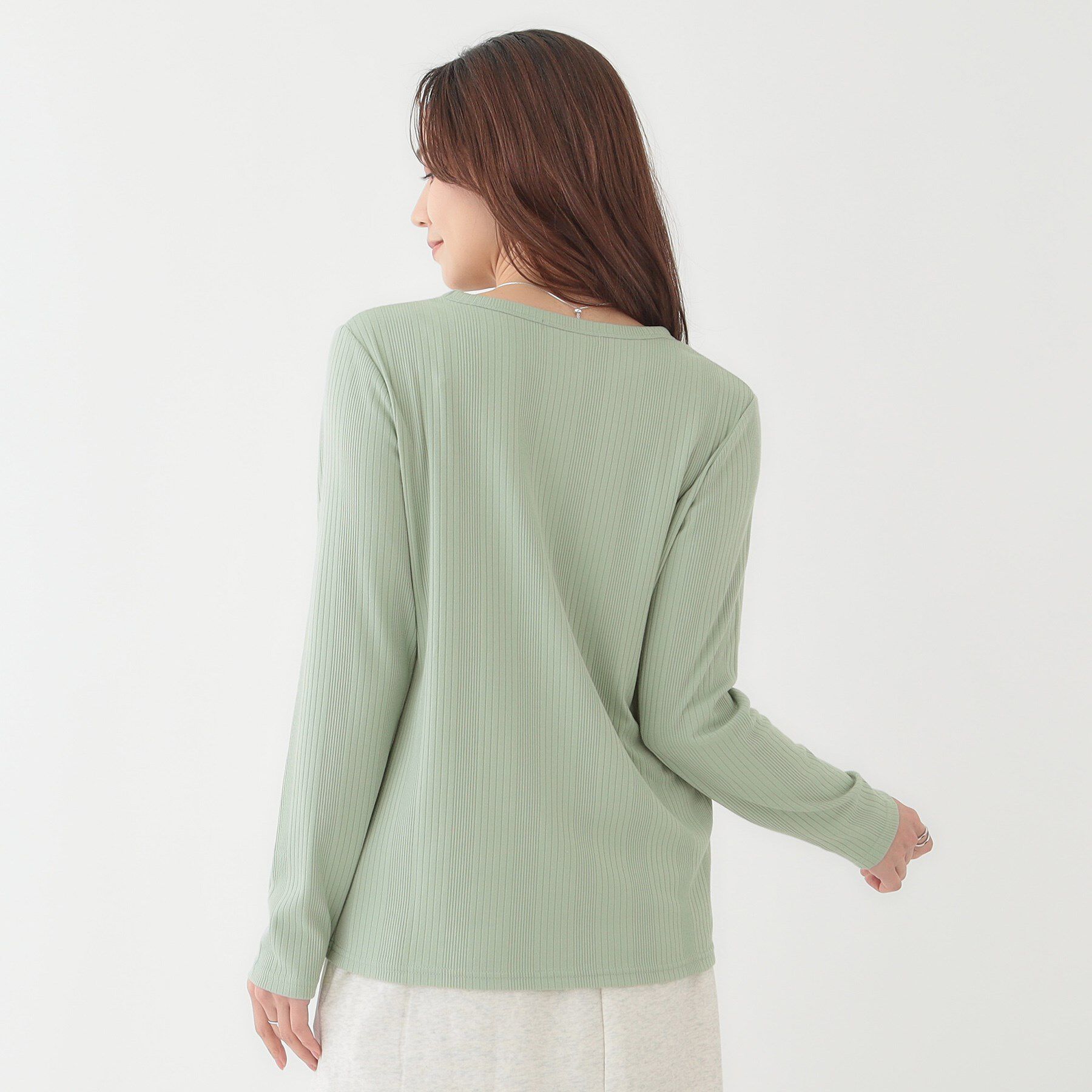 SHOO･LA･RUE「【洗える/S-LL】ベーシックだから着回ししやすい ランダムテレコ リブ長袖トップス」|Tシャツ・カットソー|