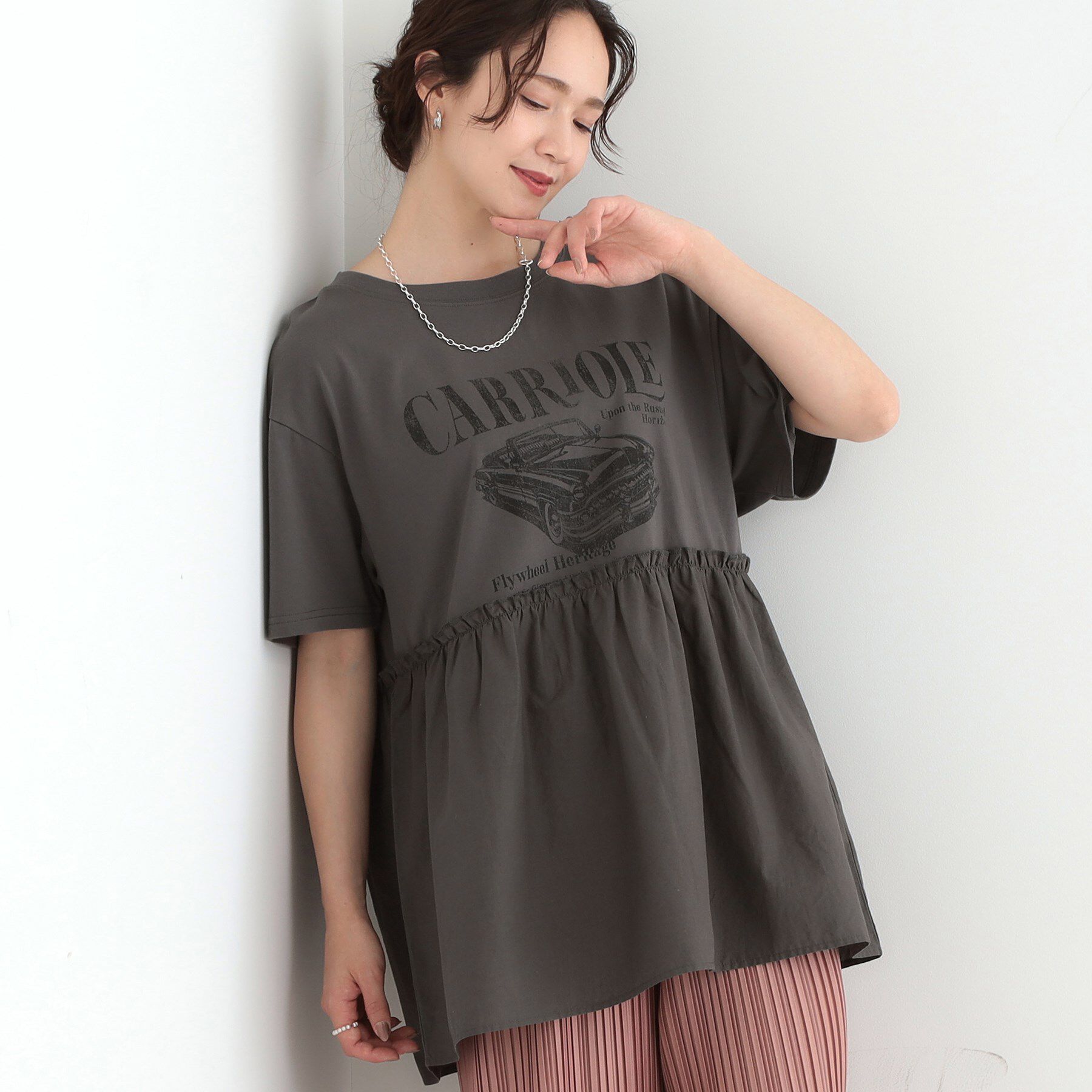 SHOO･LA･RUE「切り替えリメイク風カットソー」|Tシャツ・カットソー|チャコールグレー(0
