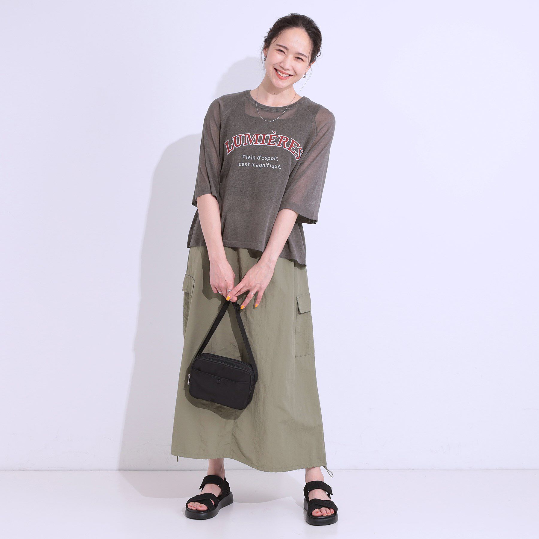 SHOO･LA･RUE「【S-LL】シアー感がこなれ見え お袖ゆったりロゴニット」|ニット・セーター|