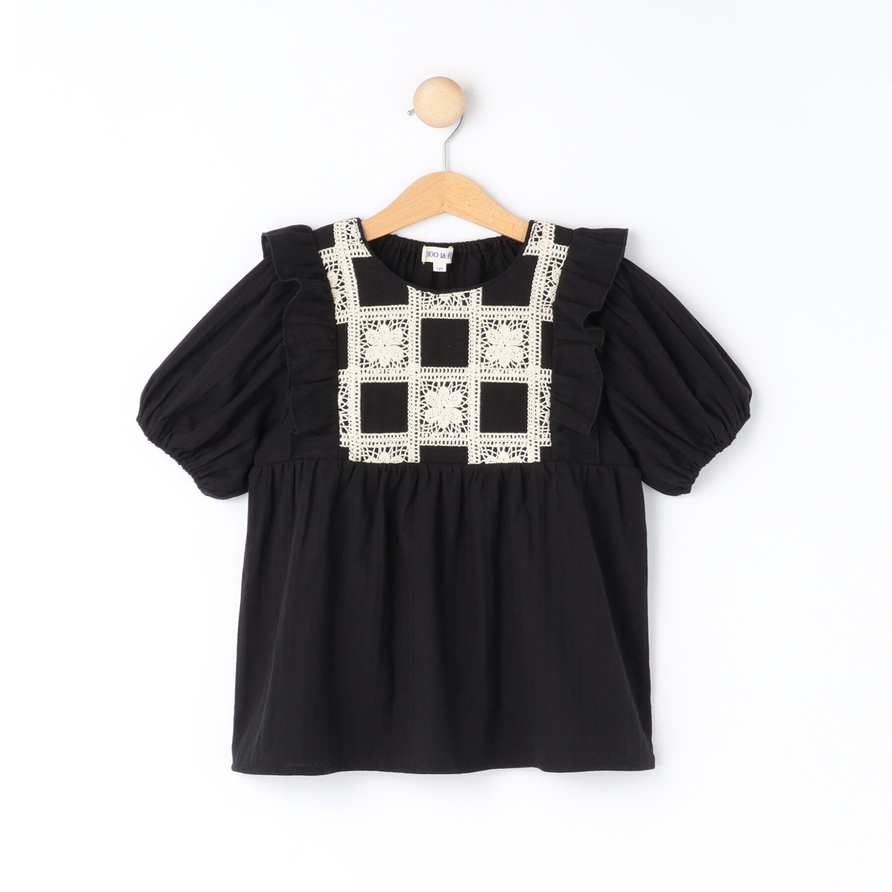 SHOO･LA･RUE「【100-150cm】クロシェチュニックブラウス」|チュニック|ブラック(019)