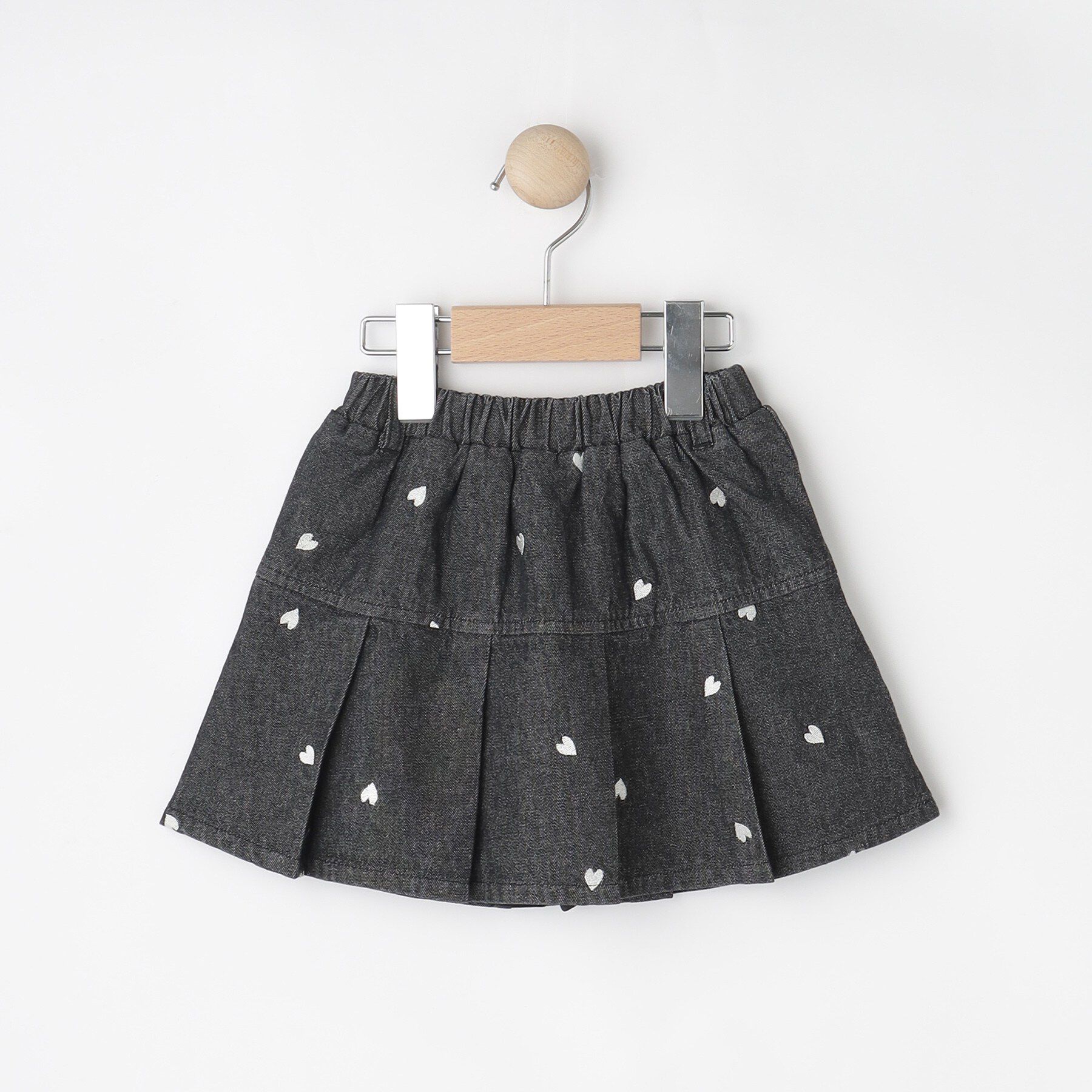 SHOO･LA･RUE「【100-150cm】ハート刺繍デニムスカート」|スカート|ブラック(019)